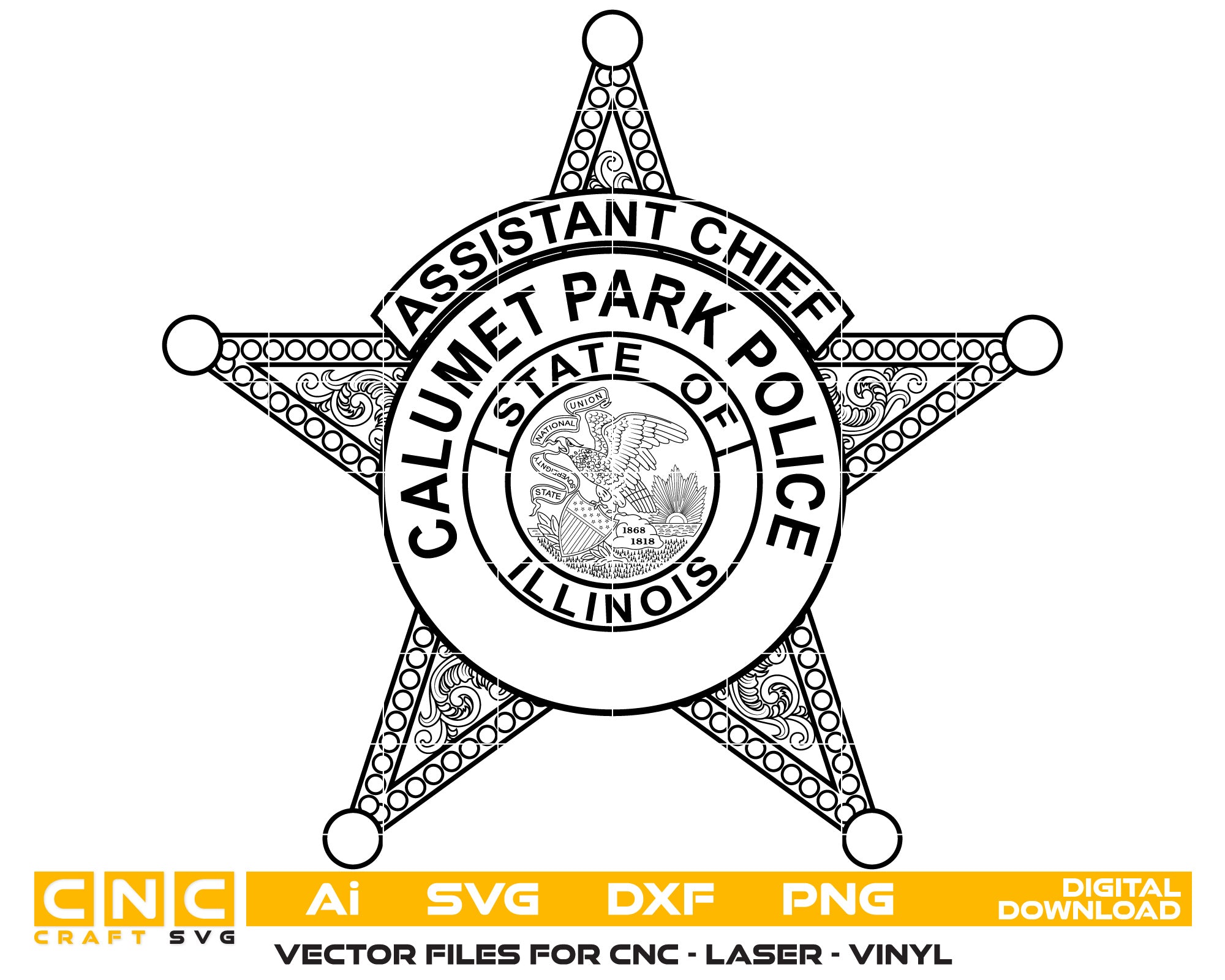 Calumet Park Police Chief Vector Art, Ai,SVG, DXF, PNG, Digital Files