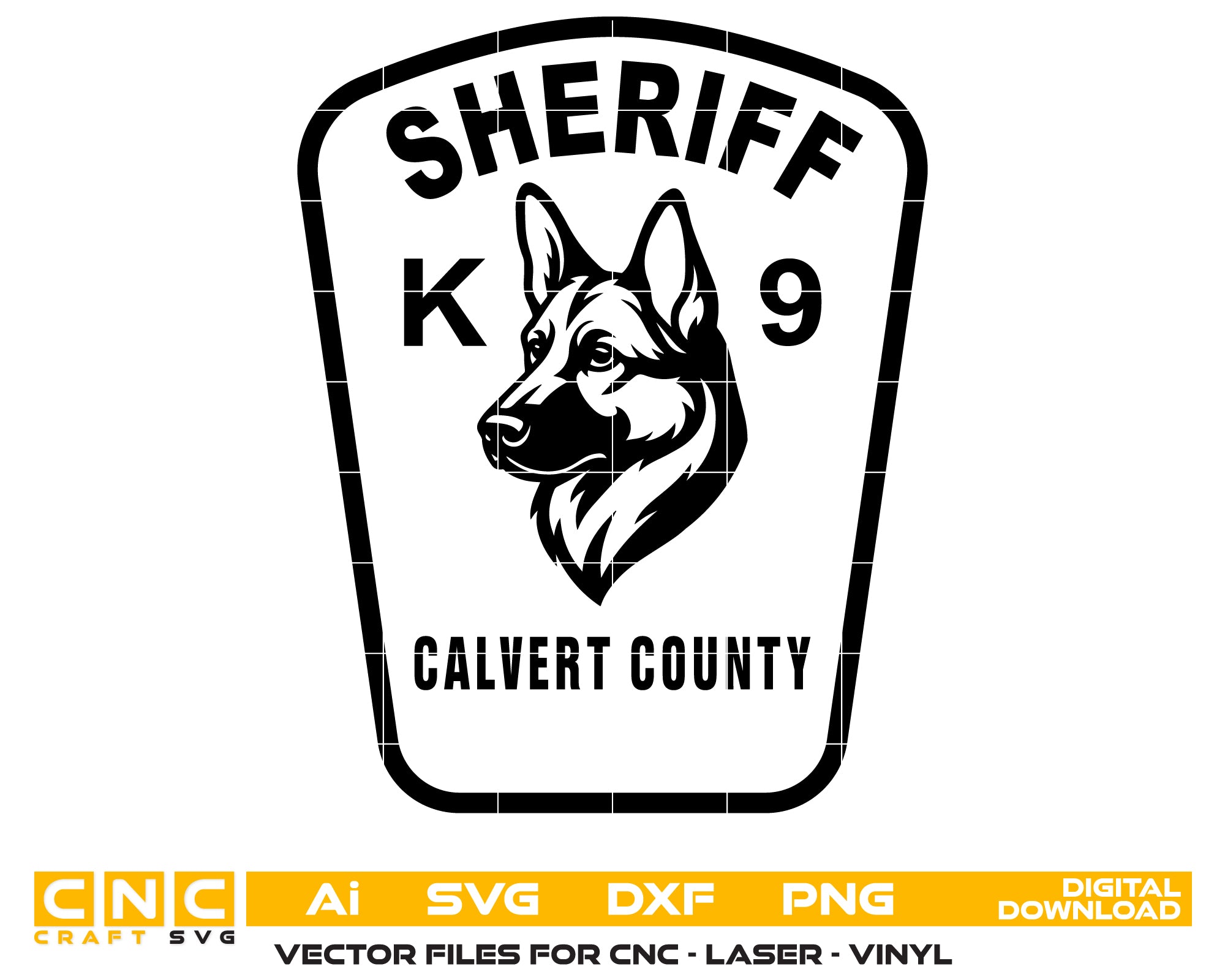 Calvert County Sheriff K9 Badge SVG, Maryland K9 Unit Badge Vector, Calvert County Sheriff Emblem, Police Dog Handler Badge SVG, Maryland Law Enforcement Badge