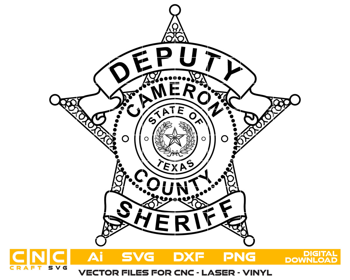 Cameron County Sheriff Badge Vector Art, Ai,SVG, DXF, PNG, Digital Fil