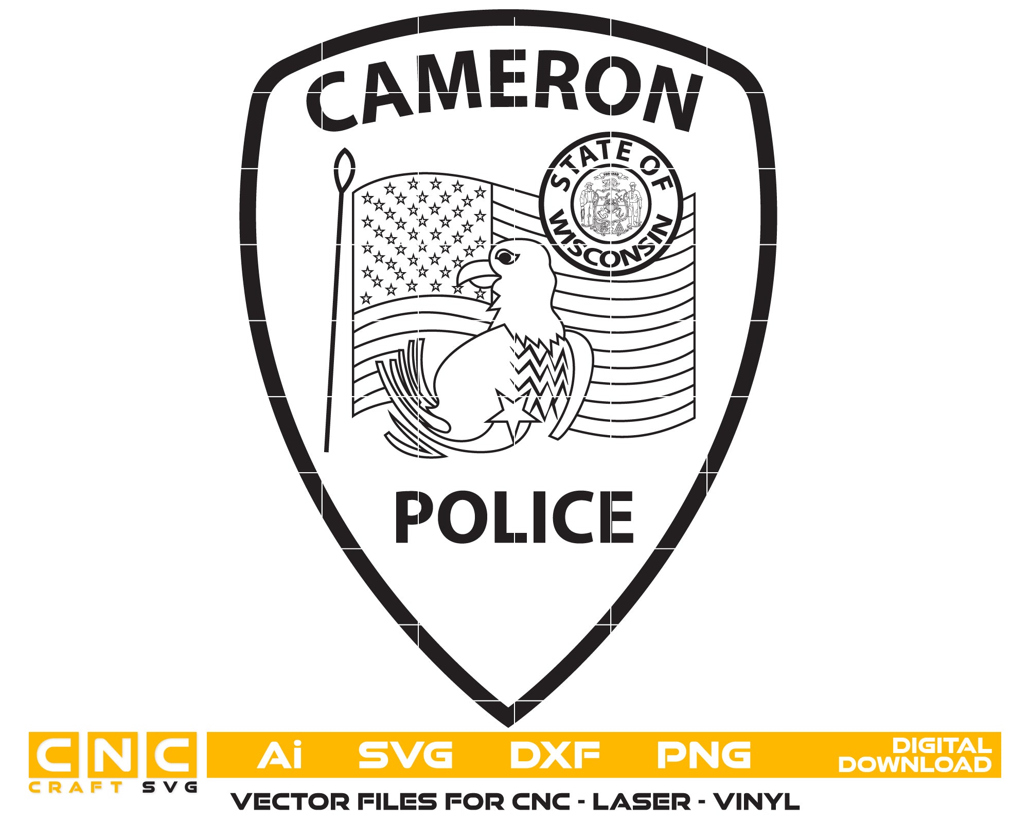 Cameron Police Badge SVG digital download, Cameron Police Department badge vector design for Cricut and Silhouette.