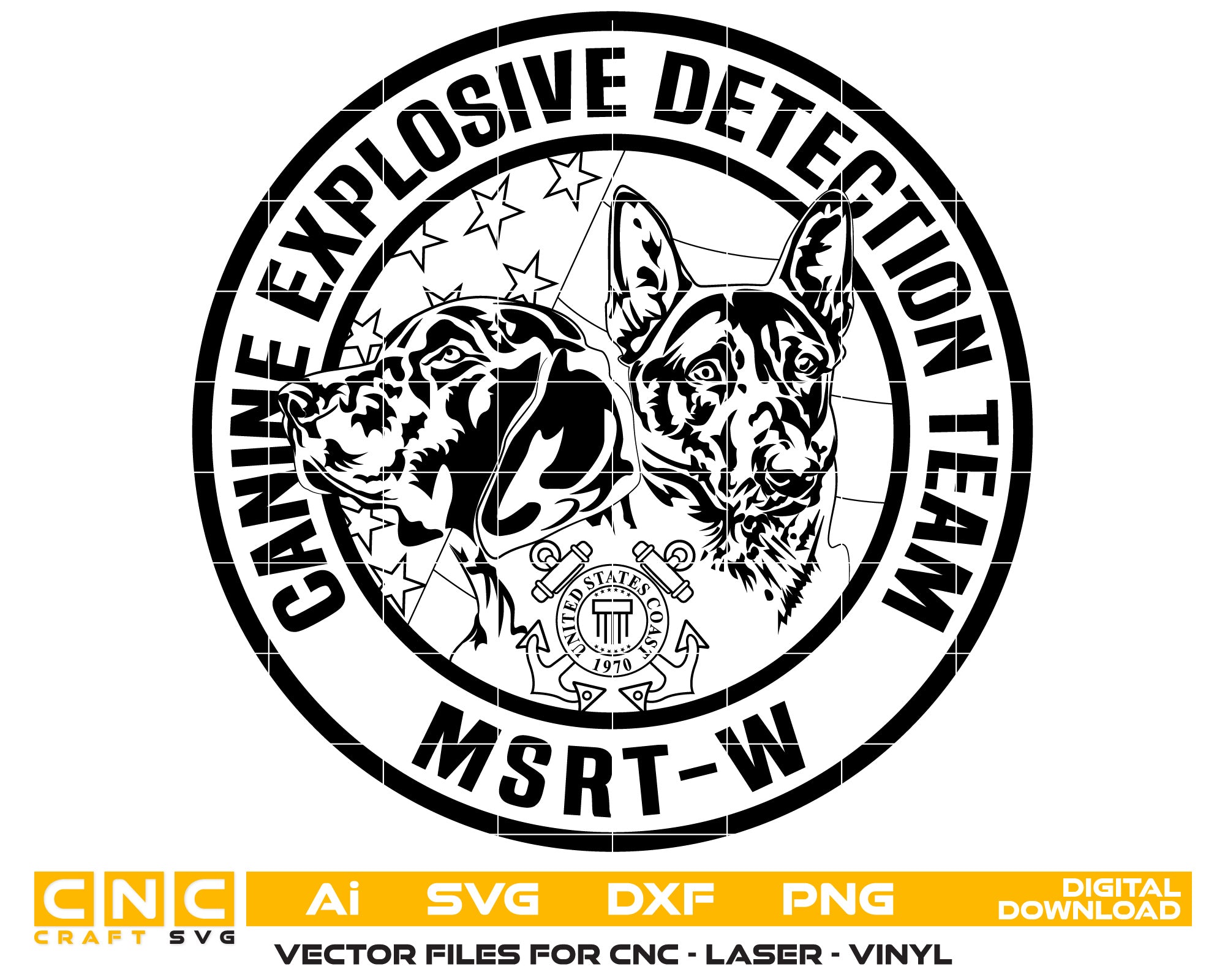Canine Explosive Detection Team Vector Art, Ai,SVG, DXF, PNG, Digital Files