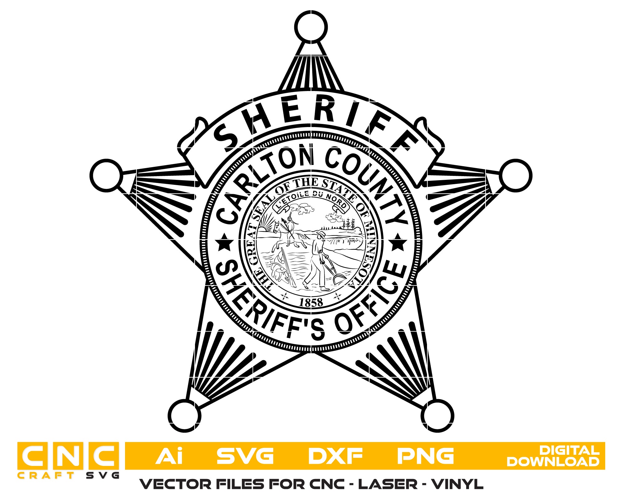 Carlton County Sheriff’s Office Badge SVG, Carlton County MN Sheriff Emblem Vector, Carlton Sheriff Badge SVG, Minnesota Sheriff’s Office Badge, Carlton County Sheriff Logo