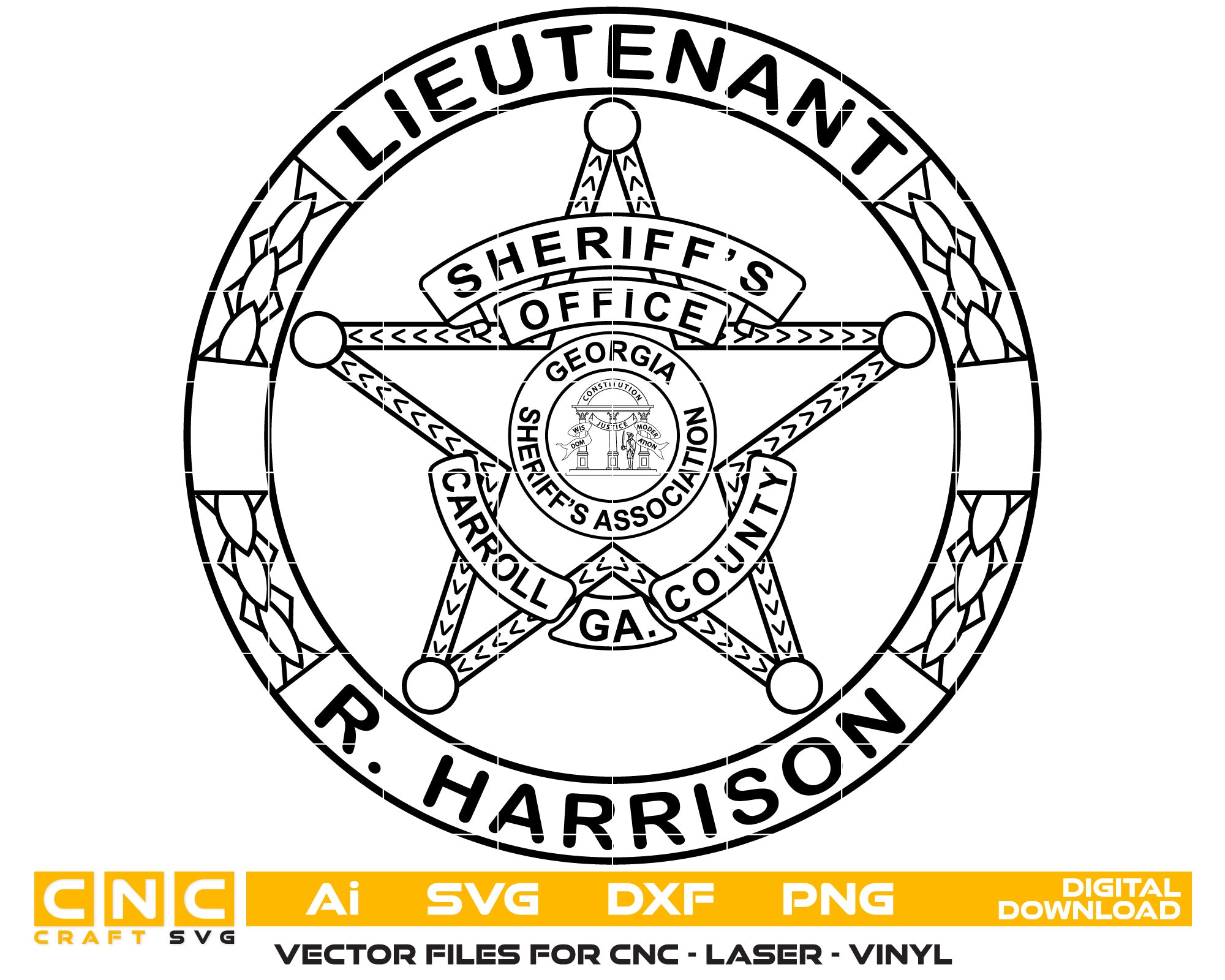 Carroll County Sheriff Badge Vector Art, Ai,SVG, DXF, PNG, Digital Files