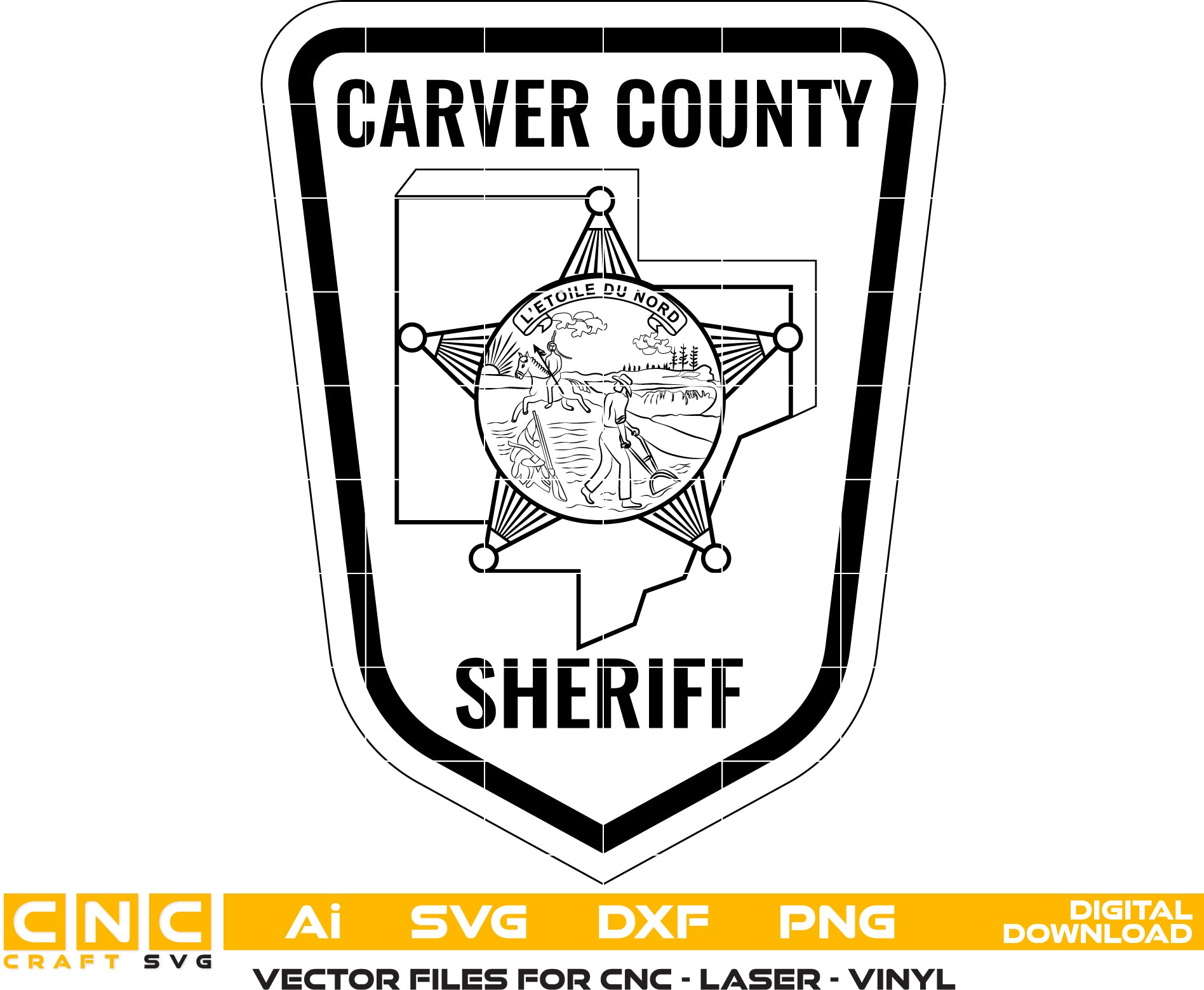 Carver County Sheriff Badge Vector Art SVG DXF PNG AI Files for Laser Engraving Woodworking Printing