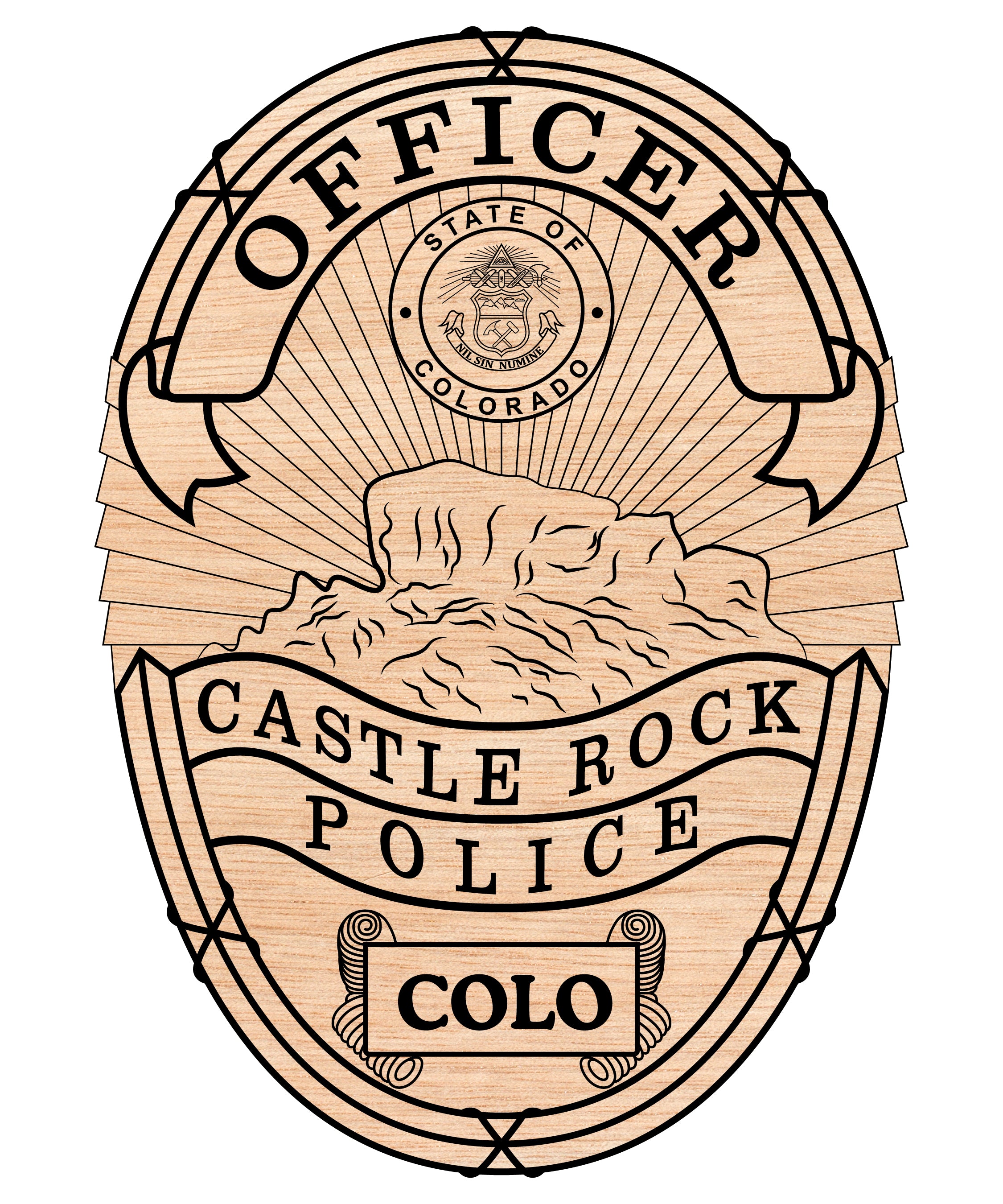 Castle Rock Police Officer Badge SVG digital download, Colorado police officer emblem vector design for Cricut, Silhouette, CNC, engraving, and law enforcement crafts.