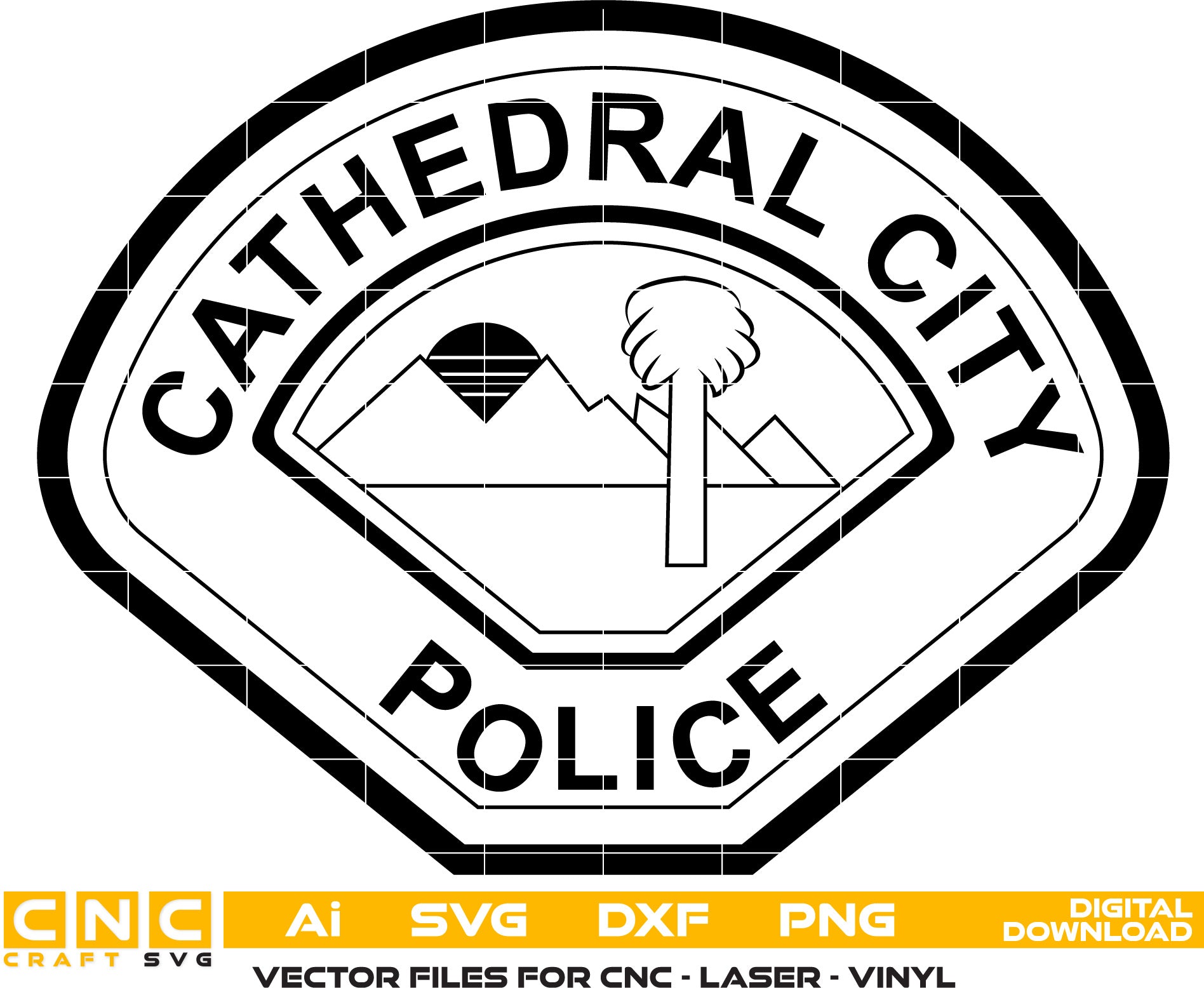 Cathedral City Police Badge vector Art, police badge svg, Police Badge line art