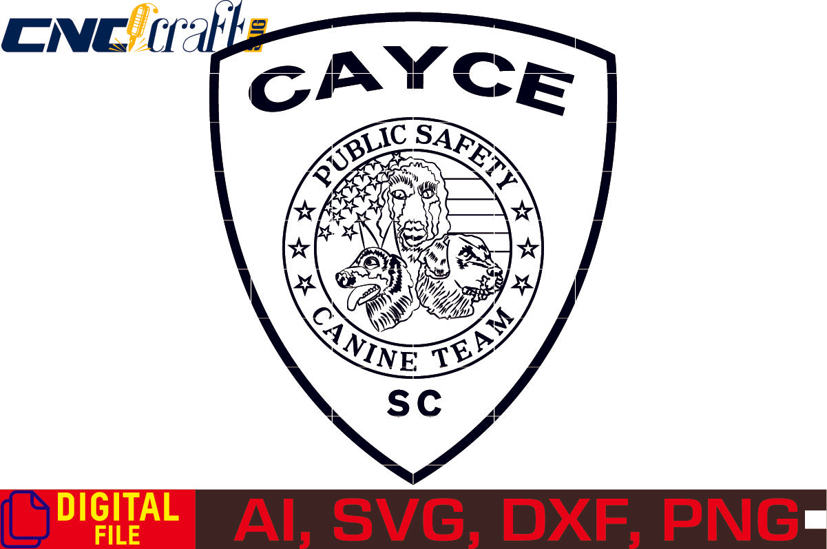 Cayce Public Safety Canine Team Badge vector file for Laser Engraving, Woodworking, CNC Router, vinyl, plasma, Xcarve, Vcarve, Cricut, Ezecad etc.