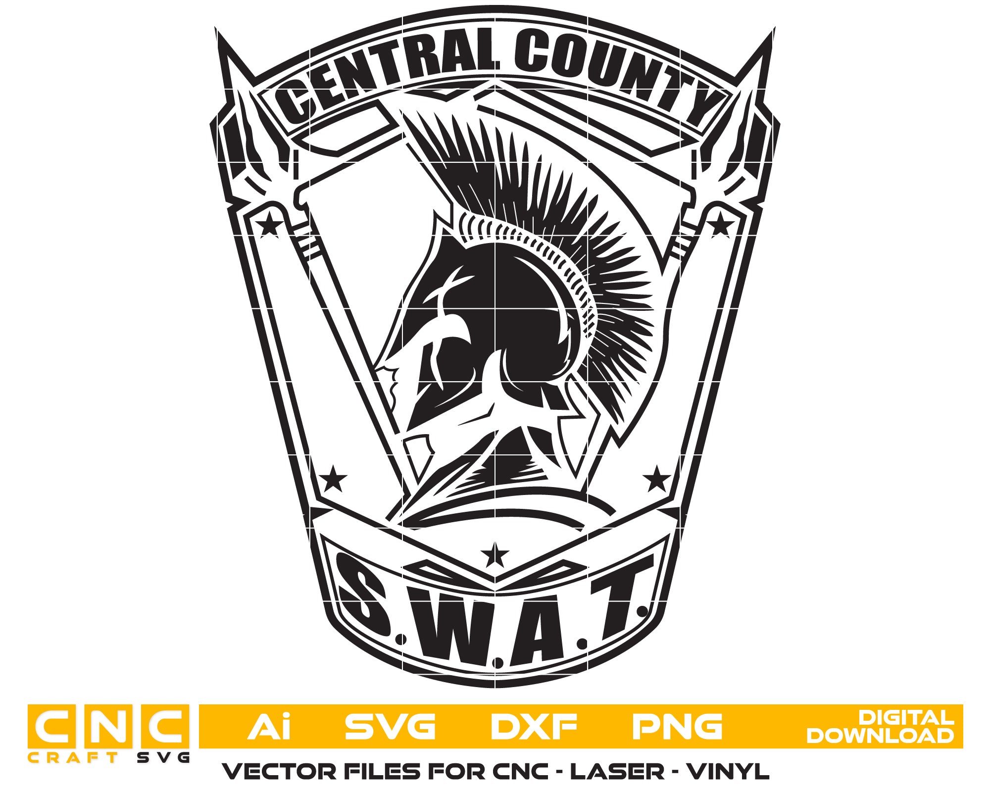 Central County Swat Badge Vector Art, Ai,SVG, DXF, PNG, Digital Files