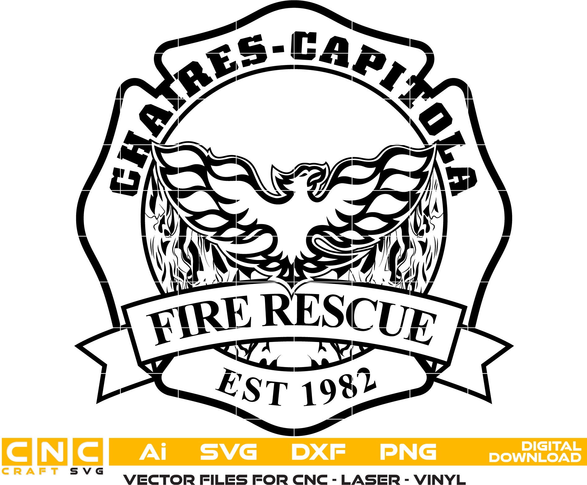 Chaires Capitola Fire Rescue Badge Vector art Svg, Dxf, Jpg, Png and Ai files For laser engraving, woodworking, acrylic painting, and all printing machines.