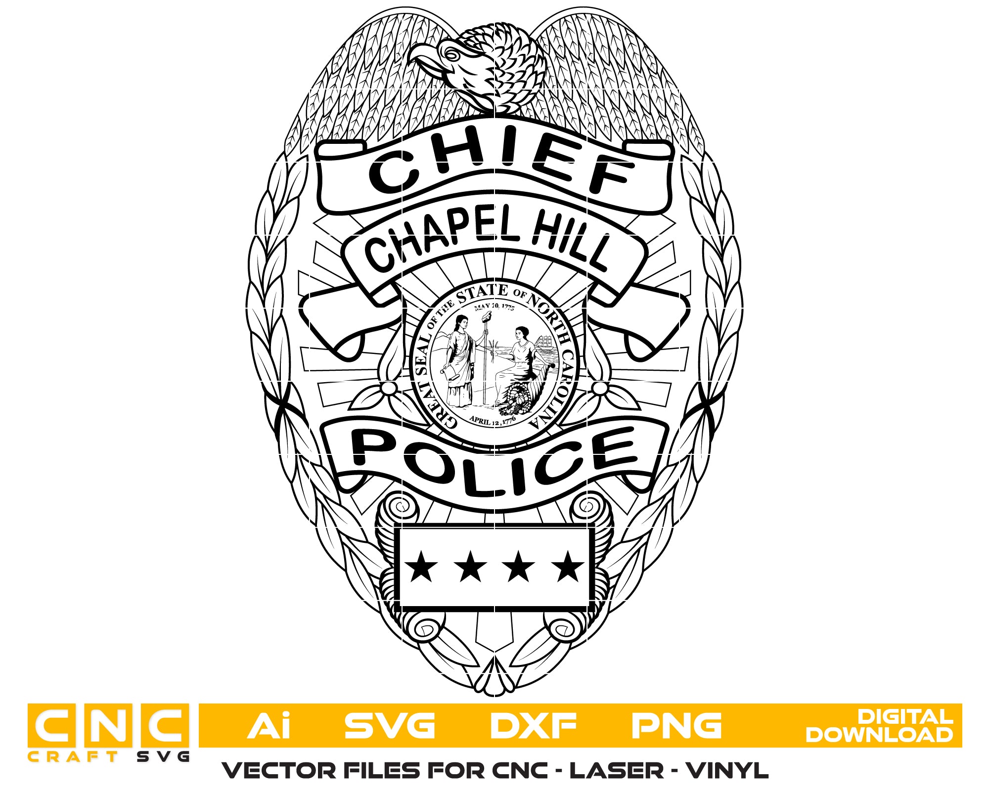 Chapel Hill Police Chief Badge SVG, Chapel Hill Police Vector, North Carolina Police Badge, Law Enforcement Logo SVG, Police Chief Emblem, NC Badge Design