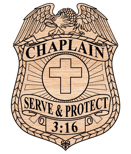 Chaplain Serve and Protect Police Badge SVG digital download, law enforcement chaplain emblem vector design for Cricut, Silhouette, CNC, engraving, and badge craft projects.