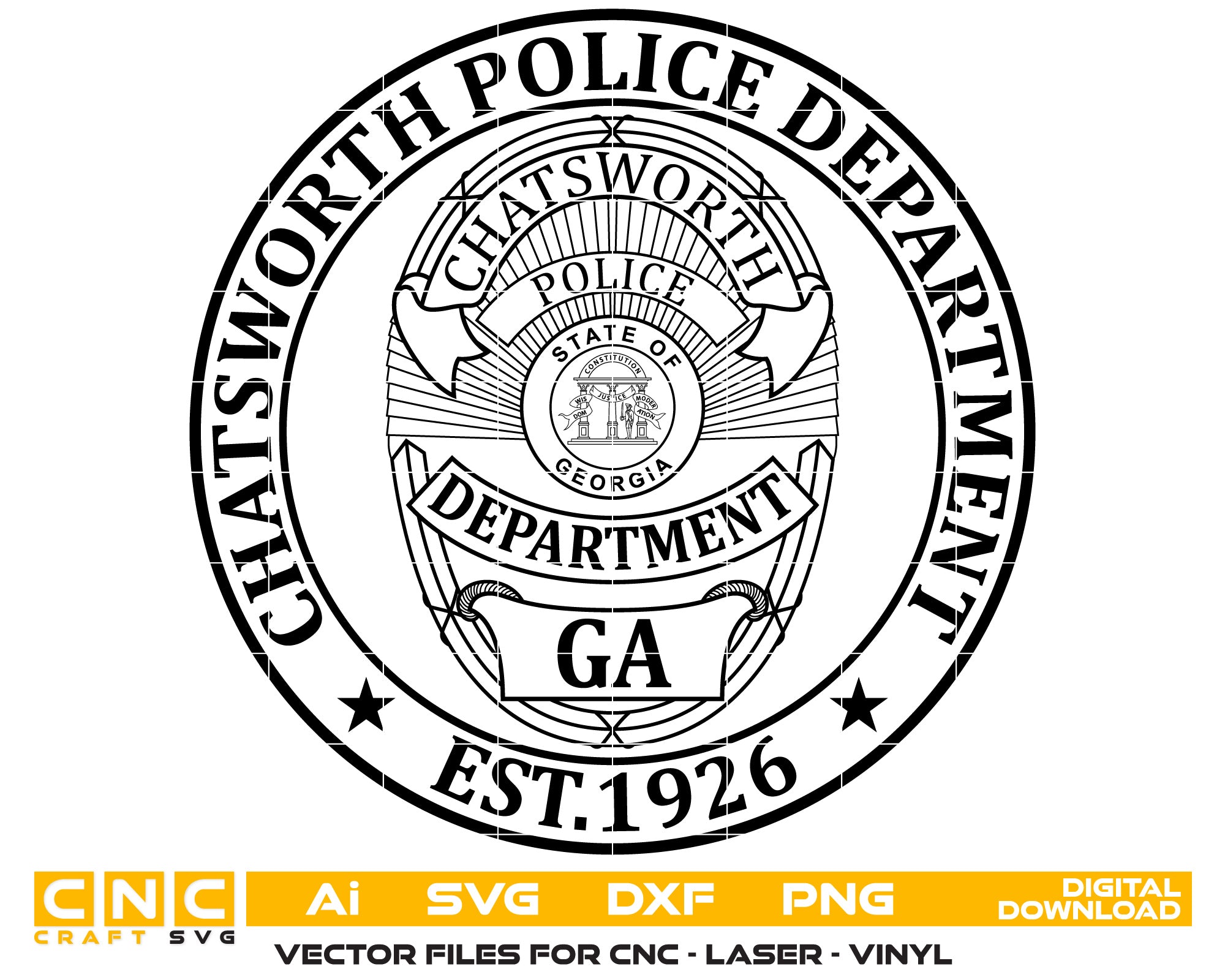 Chatsworth Police Badge  Vector Art, Ai,SVG, DXF, PNG, Digital Files