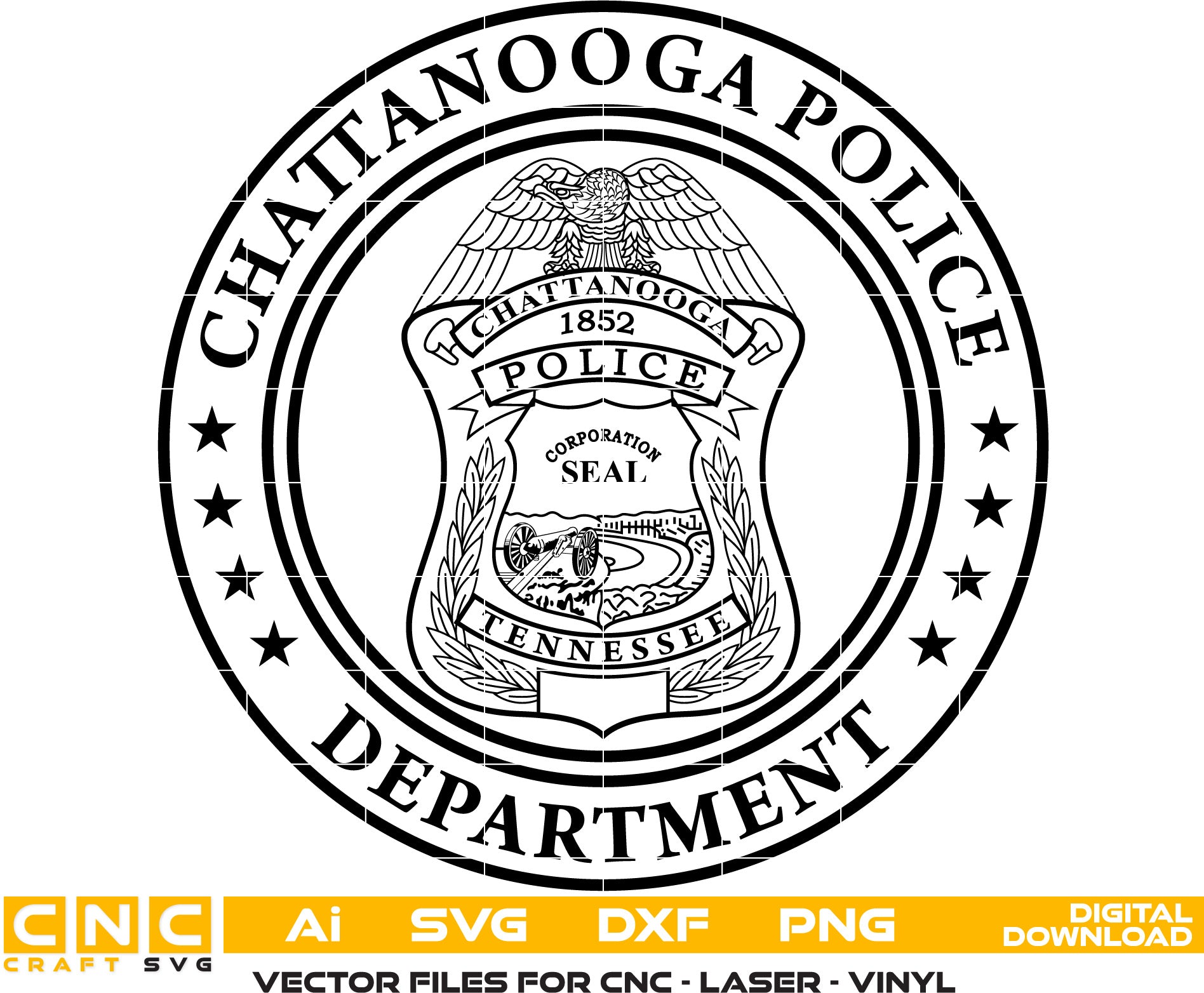 Chattanooga Police Badge Vector art Svg, Dxf, Jpg, Png and Ai files Fo