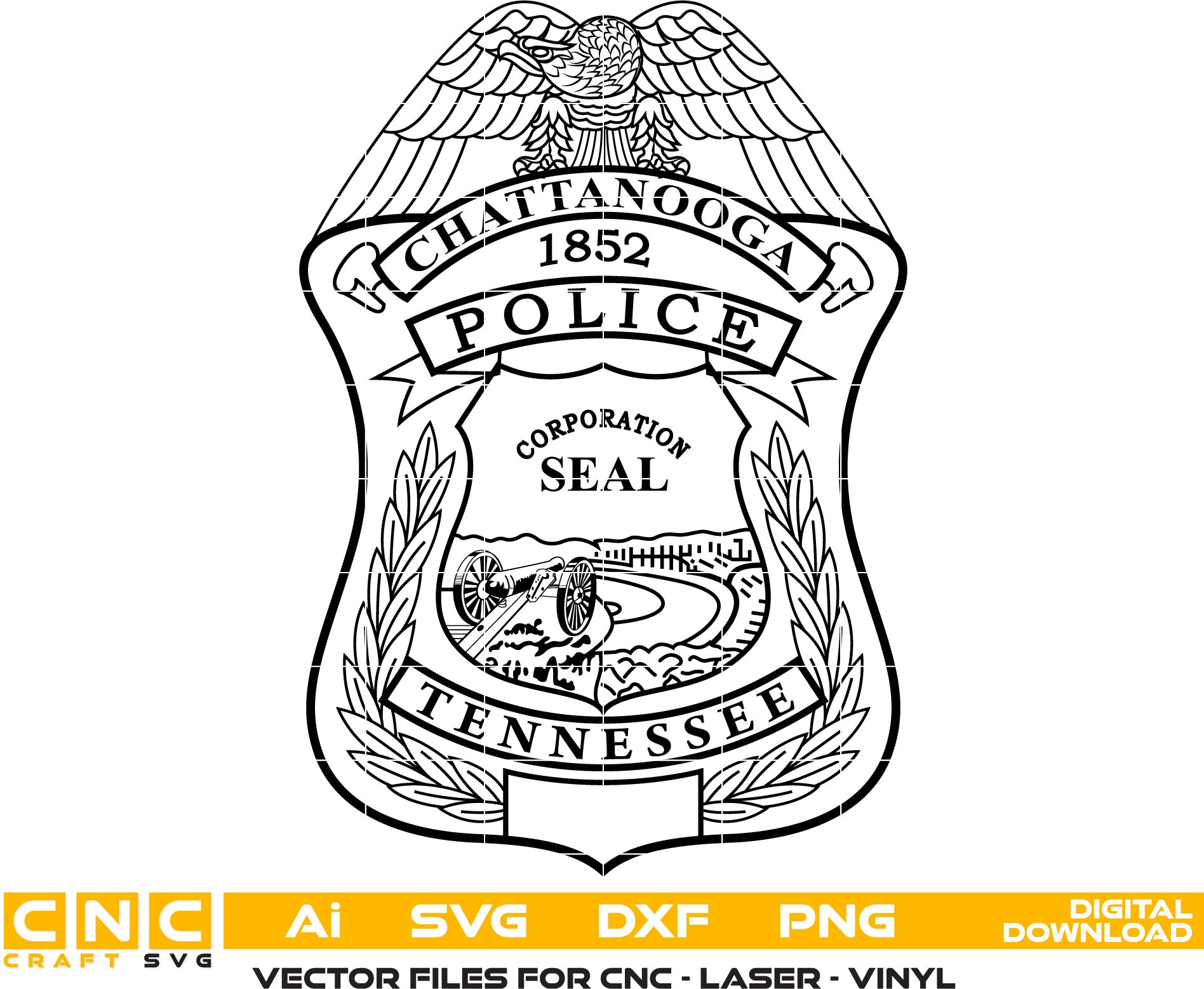 Chattanooga Police Logo Vector art Svg, Dxf, Jpg, Png and Ai files For laser engraving, woodworking, acrylic painting, and all printing machines.