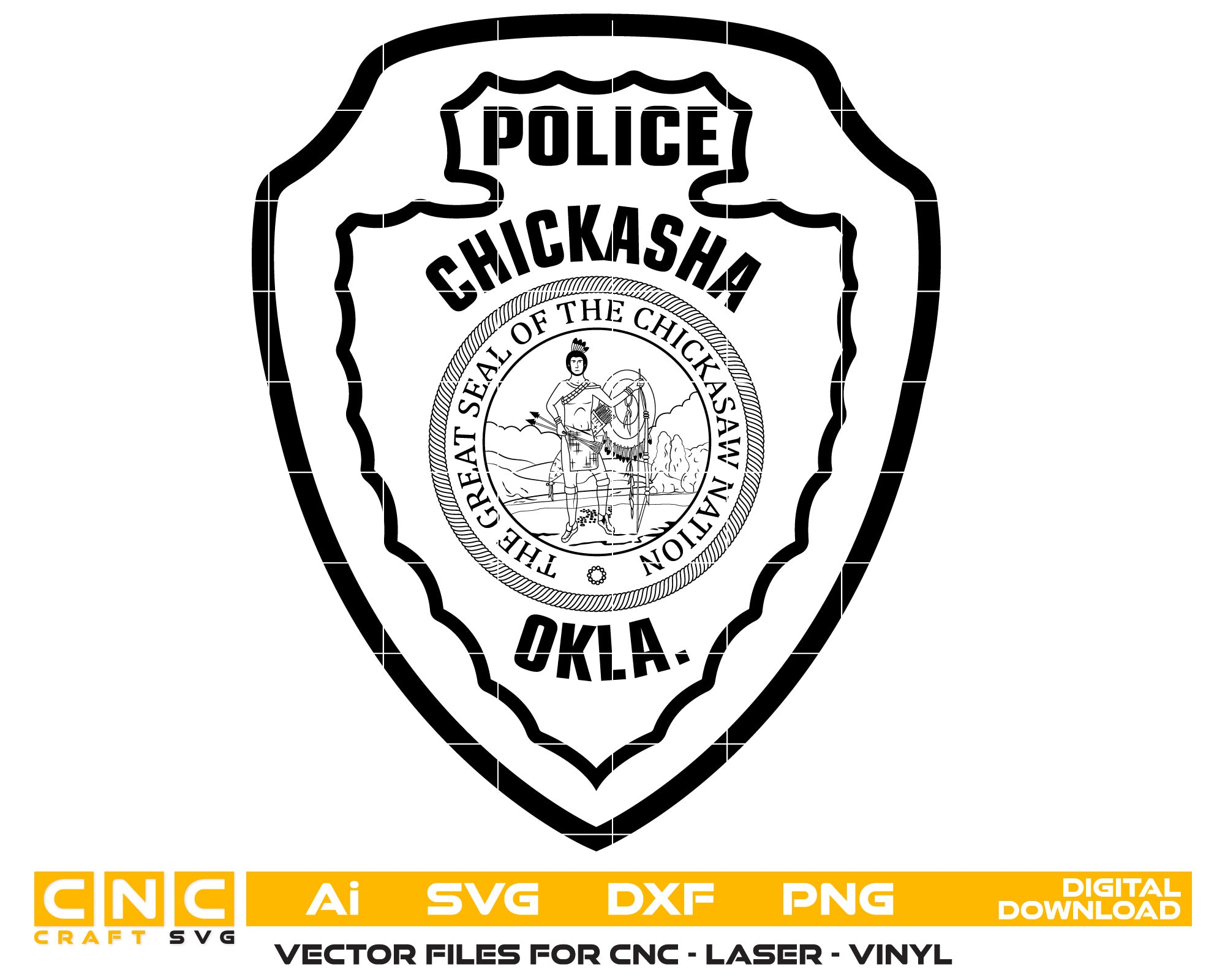 Chickasha Police Badge Vector Art, Ai,SVG, DXF, PNG, Digital Files