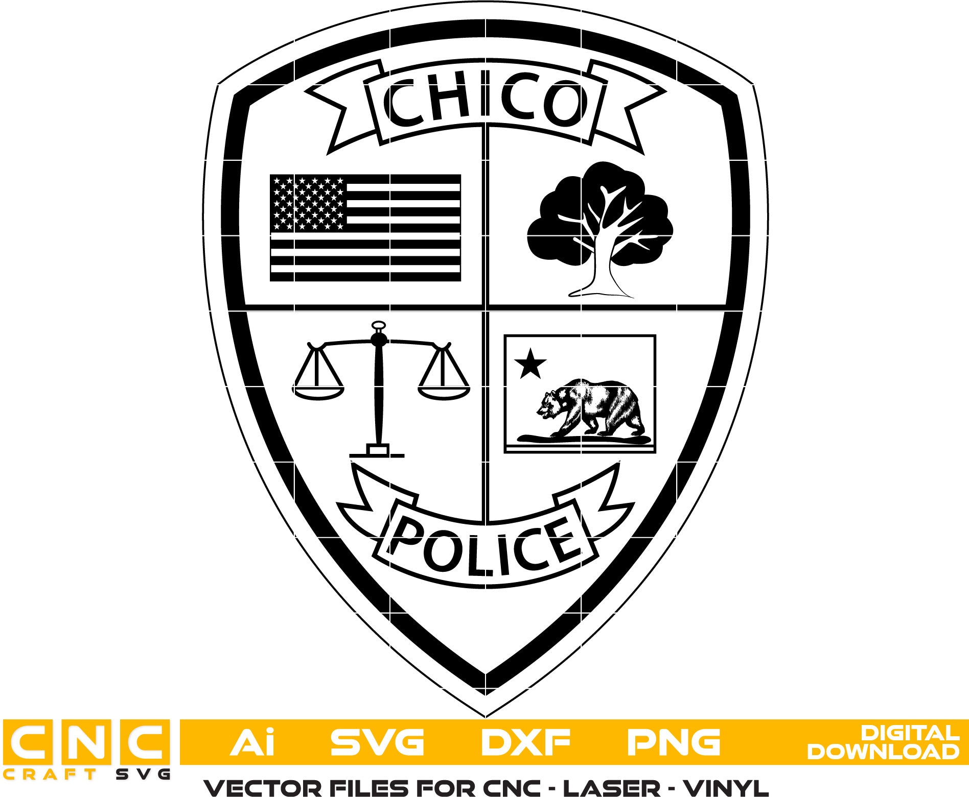 Chico Police Badge Vector Art, Police Badge Svg, Police Badge Line Art