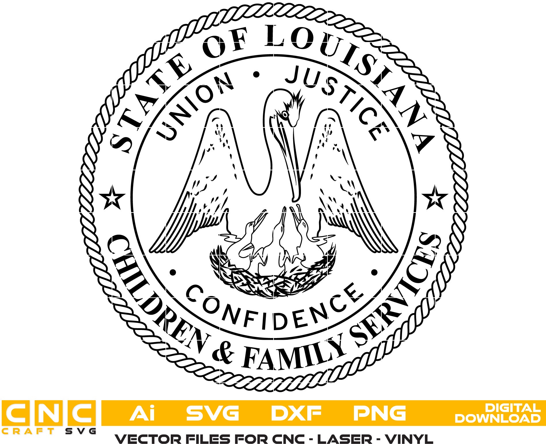 Children & Family Services Tha Great Seal of the State of Louisiana Logo Vector Art, Ai,SVG, DXF, PNG, Digital Files for Laser Engraving, Woodworking & Printing