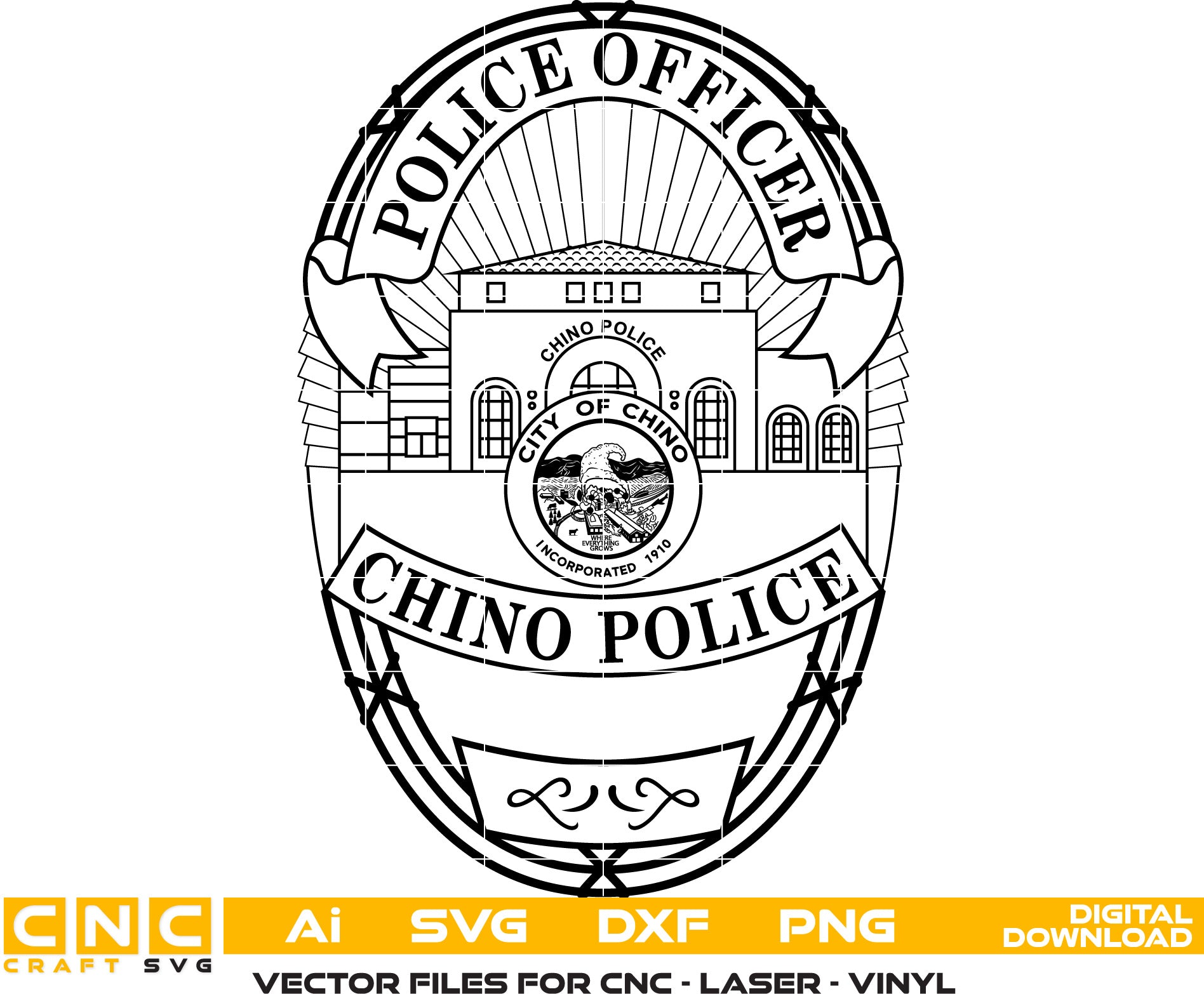 Chino Police Officer Badge, California Police Officer Badge Vector Art, Police Badge Svg