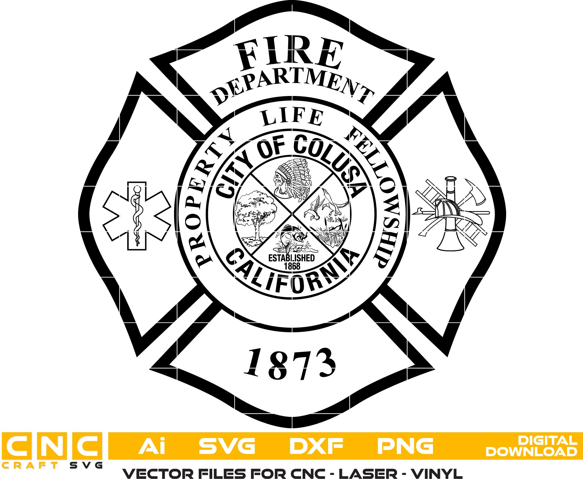 City Of Colusa California Fire Dept Badge Vector art Digital file