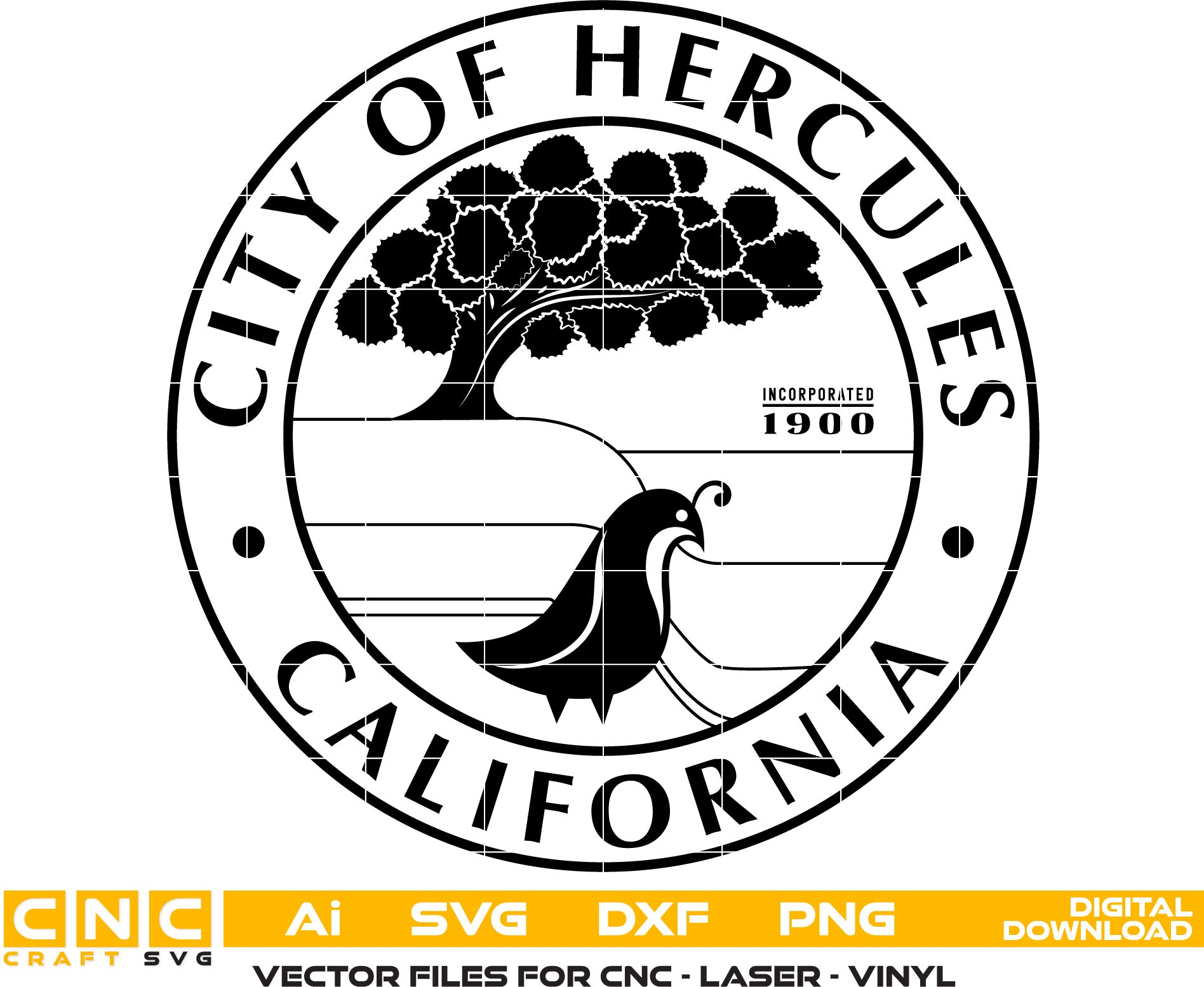 City Of Hercules California Seal Vector art Svg, Dxf, Jpg, Png, and Ai files For laser engraving, woodworking, acrylic painting, and all printing machines.