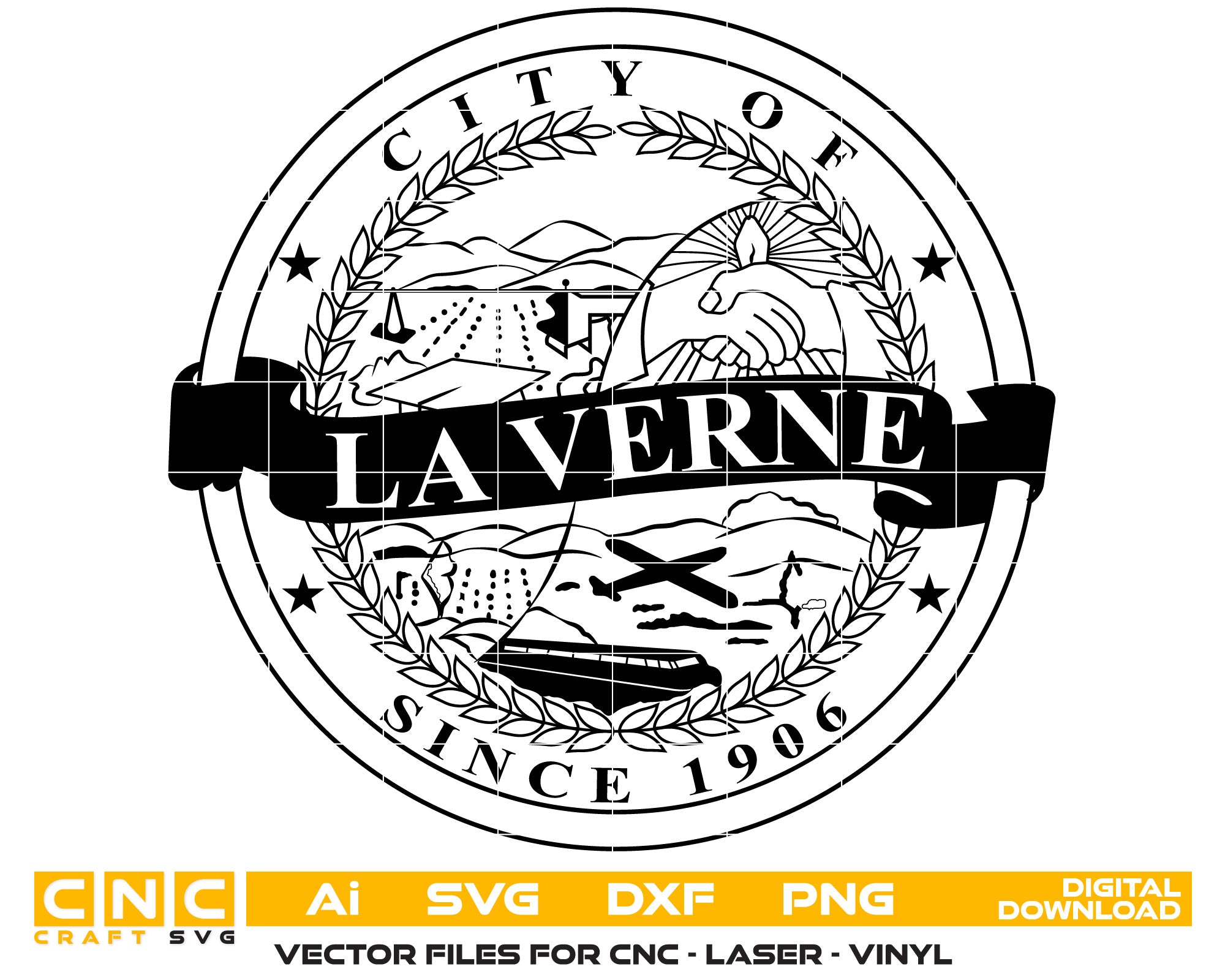 City Of  La  Varne Seal Vector art Svg, Dxf, Jpg, Png, and Ai files For laser engraving, woodworking, acrylic painting, and all printing machines.