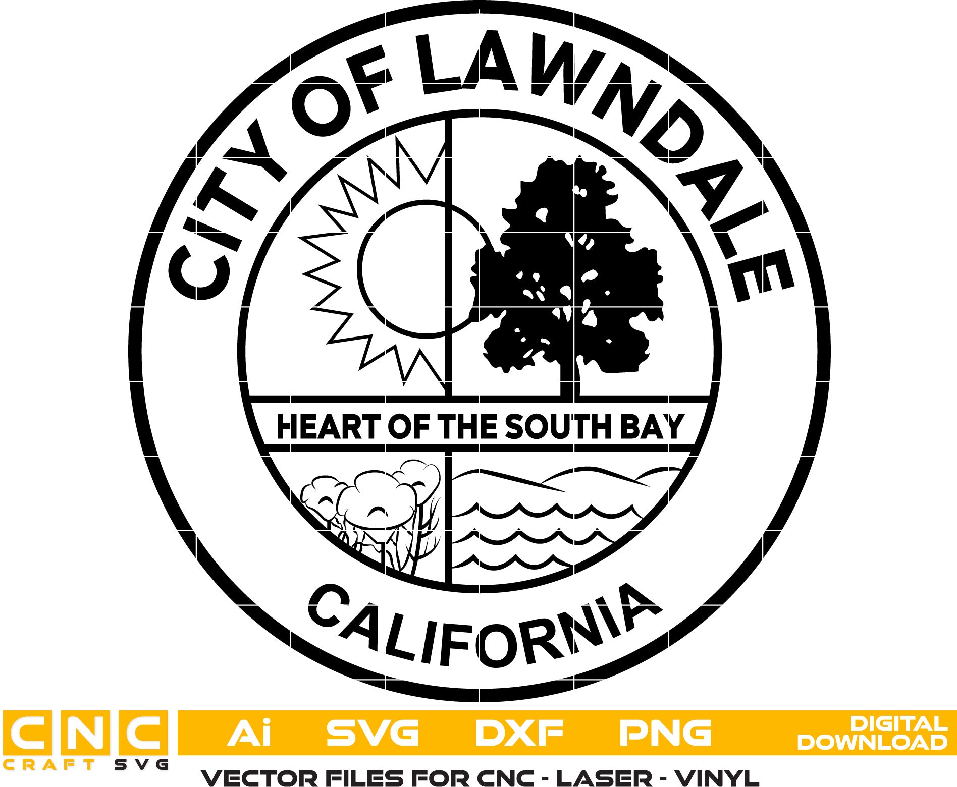 City Of Lawndale California Seal Vector art Svg, Dxf, Jpg, Png, and Ai files For laser engraving, woodworking, acrylic painting, and all printing machines.