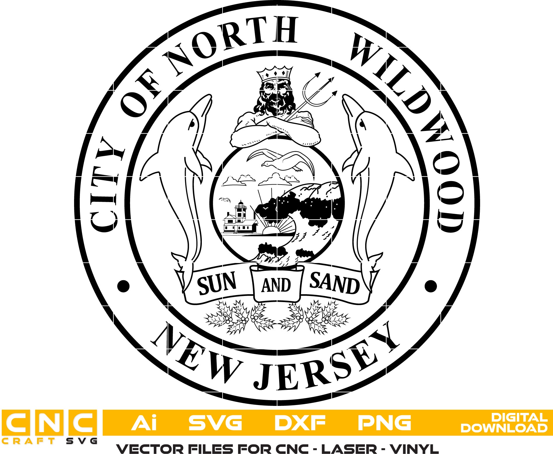 City Of North Wildwood Seal New Jersey Vector art Svg/ Dxf/ Jpg/ Png/ and Ai files For laser engraving/ woodworking/ acrylic painting and all printing machines.