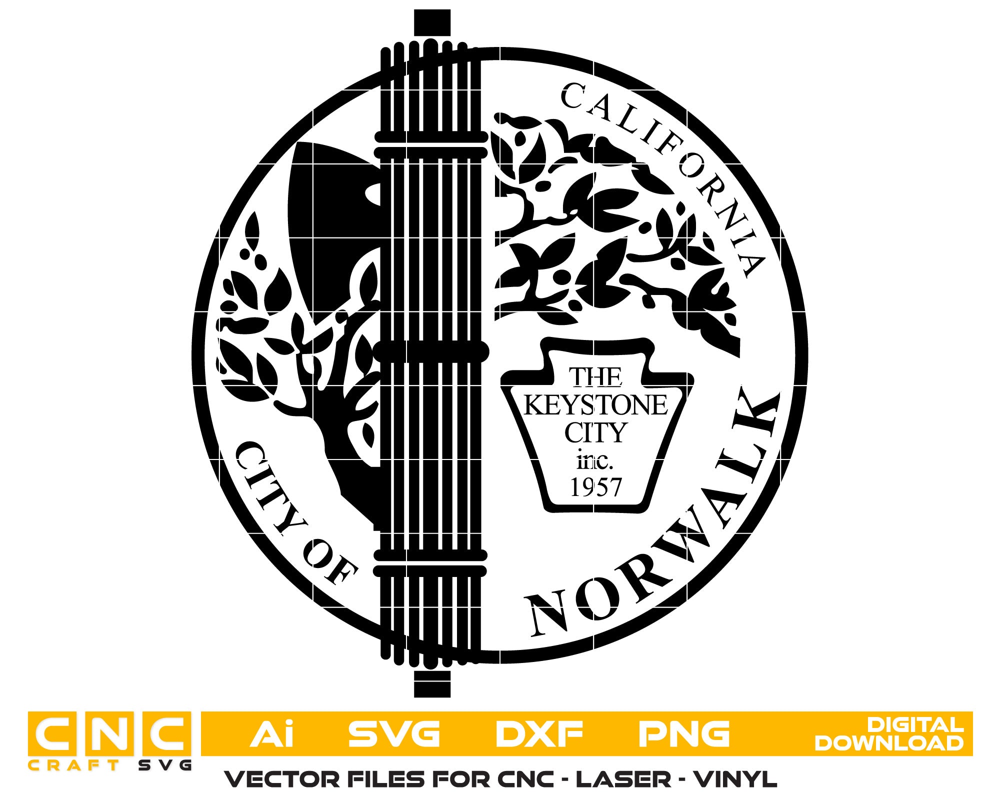 City Of Norwalk  Seal California Vector art Svg, Dxf, Jpg, Png, and Ai files For laser engraving, woodworking, acrylic painting, and all printing machines.