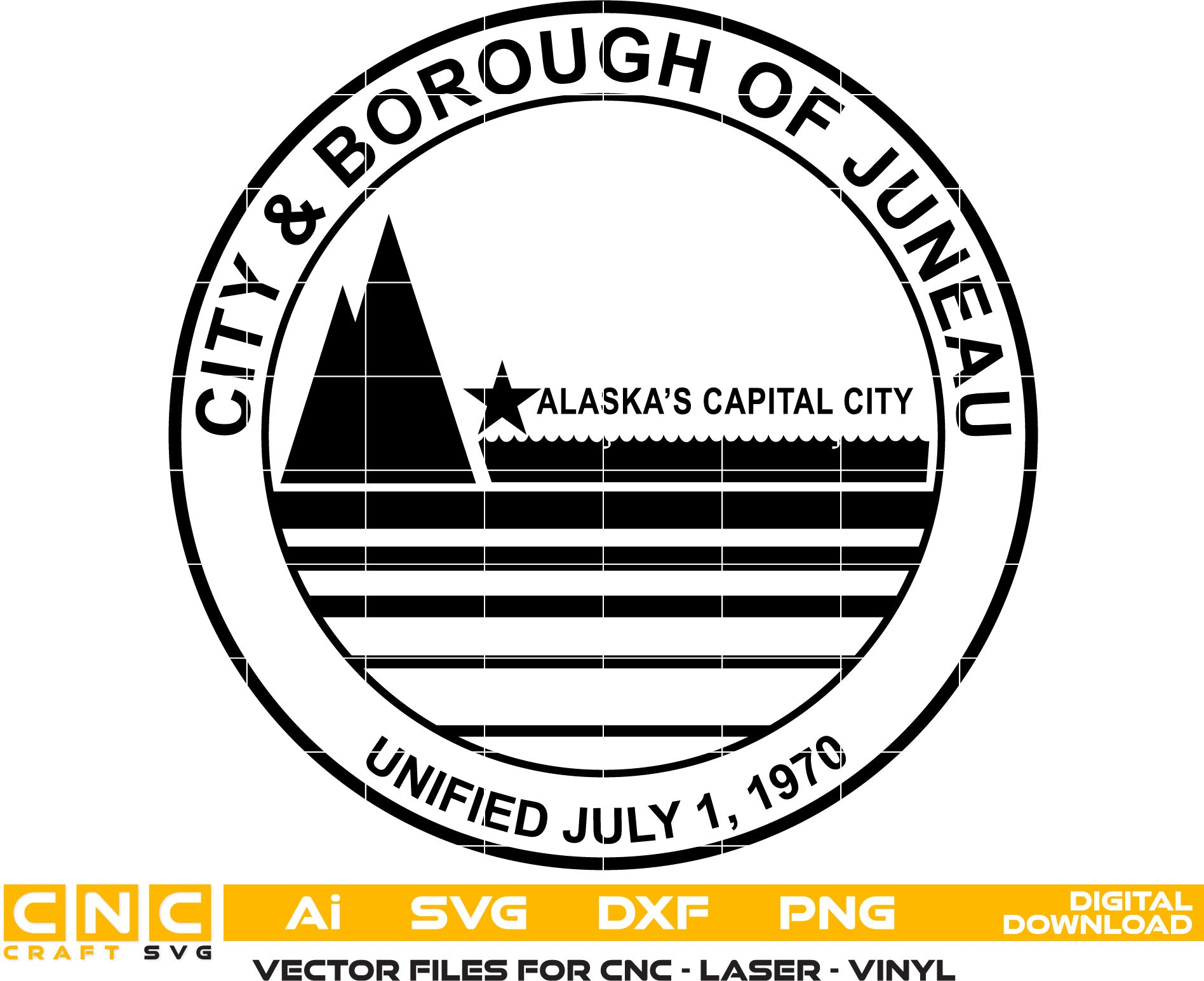 City & Borough of Juneau Seal, Alaska’s Capital City Seal, Juneau Badge , vector art. digital art