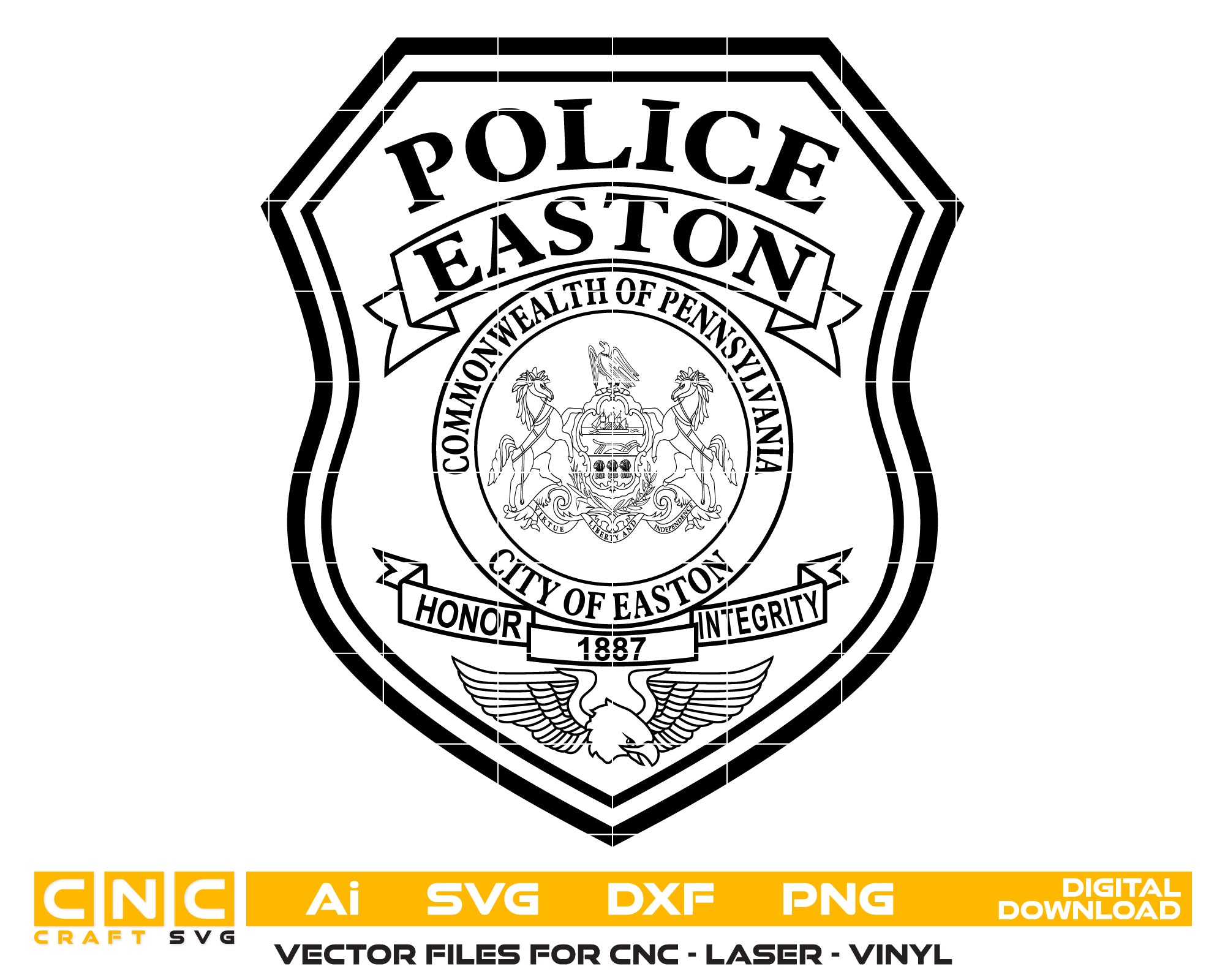 City Of Easton Police Badge SVG, Easton Pennsylvania Police Emblem Vector, City Of Easton Police Department Badge SVG, Pennsylvania Police Badge Vector, Easton PD Badge