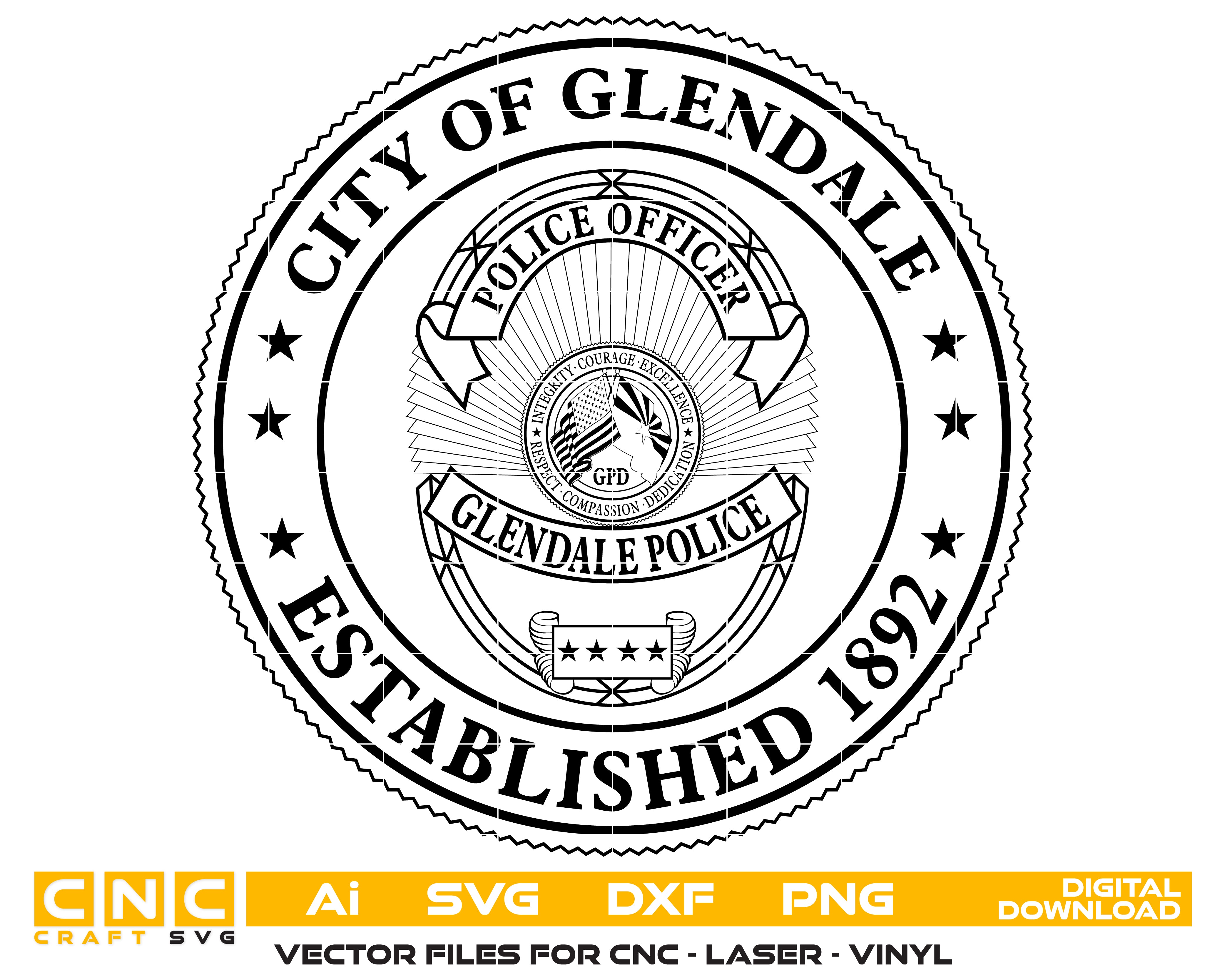 City Of Glendale Police Department Badge SVG, Glendale Police Badge Vector, Police Department Badge SVG, Law Enforcement Badge Vector, City Police Badge SVG