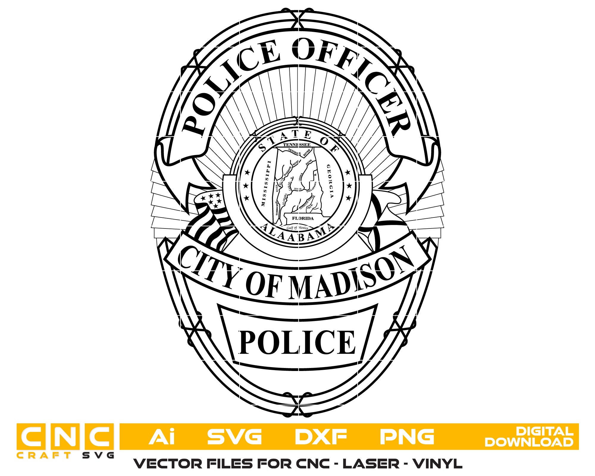 City Of Madison Police Officer Badge SVG, Alabama Police Officer Badge Vector, Madison Police Department Badge, Law Enforcement Badge SVG, Alabama Police Badge Vector