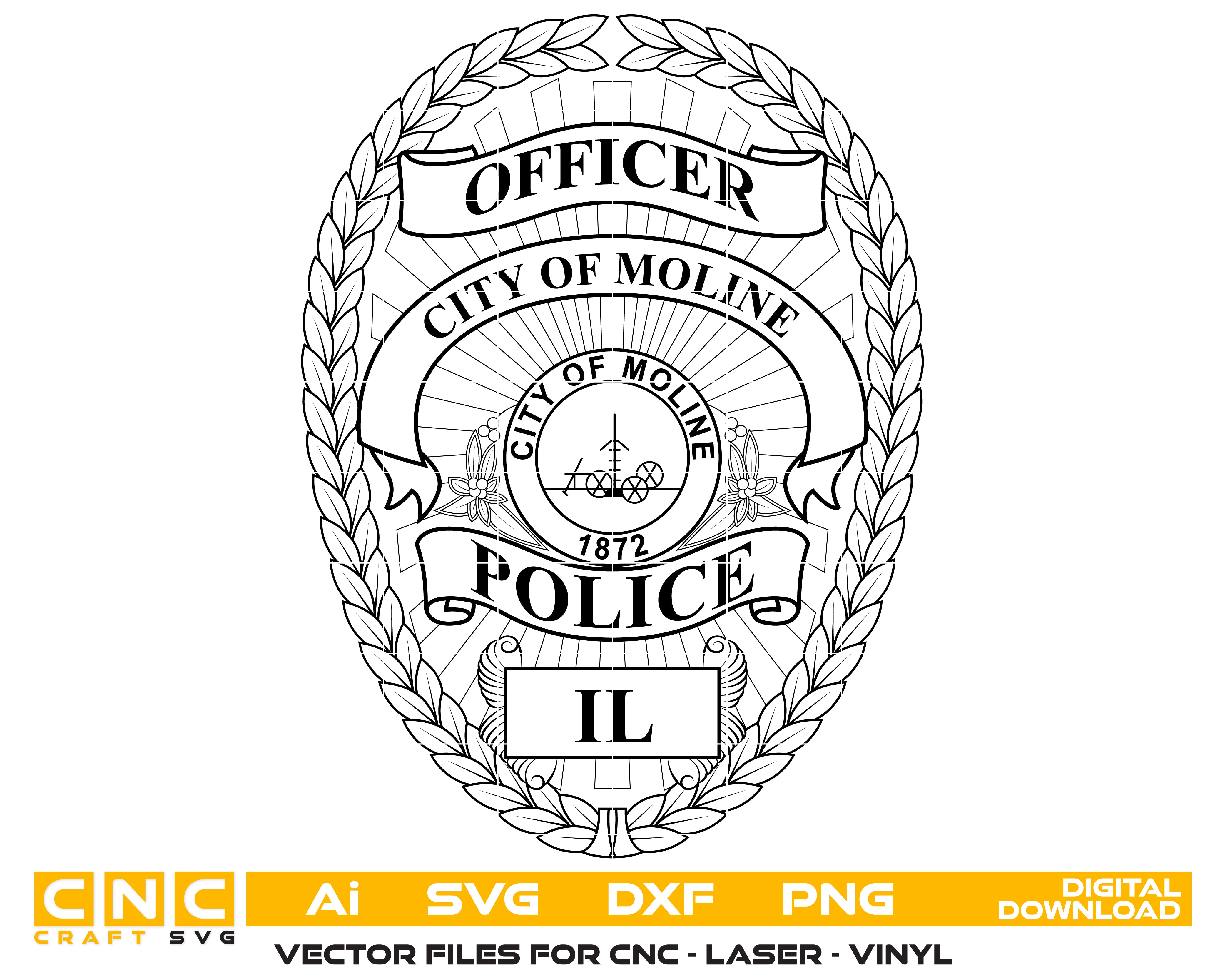 City Of Moline Police Officer Badge SVG, Moline Police Badge Vector, Police Officer Badge SVG, Law Enforcement Badge Vector, City Police Badge SVG