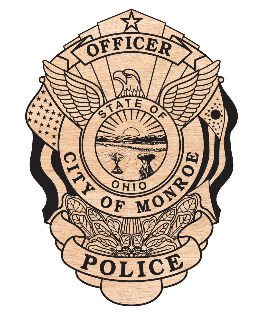 City Of Monroe Police Officer Badge SVG, Ohio Police Officer Badge Vector, Monroe Police Department Badge, Law Enforcement Badge SVG, Ohio Police Badge Vector