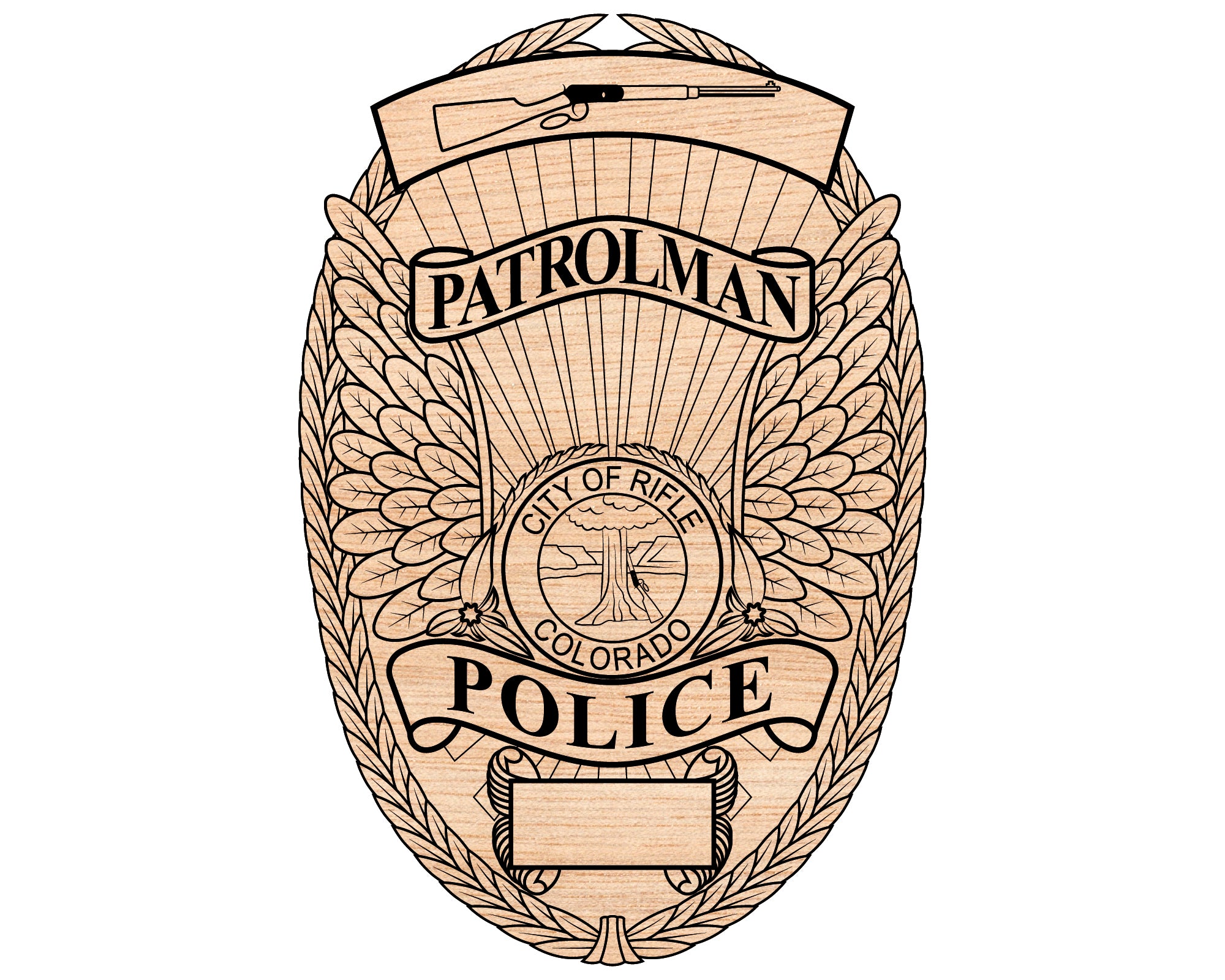 City Of Rifle Police Patrolman Badge Svg 
Colorado Badge
Rifle Police Badge
Patrolman Badge
 Police Department Badge