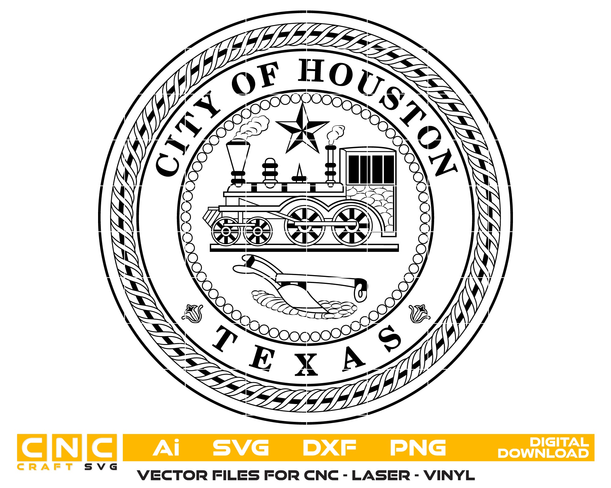 City Seal of Houston SVG, Houston TX Municipal Seal Vector, Houston Texas City Emblem, Official-Style Houston Seal SVG, City Government Seal Vector File