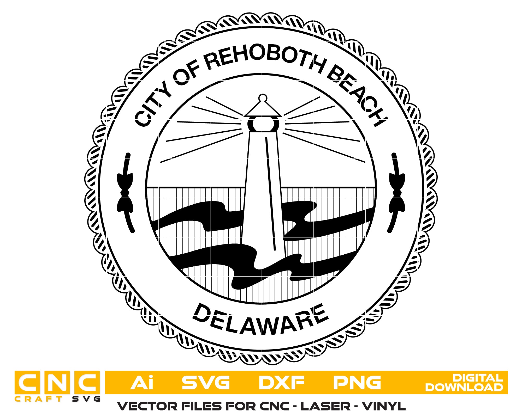 City Seal of Rehoboth Beach Delaware SVG, Rehoboth Beach Municipal Seal Vector, Rehoboth Beach City Emblem, Delaware City Seal SVG, Coastal Municipal Seal Vector File