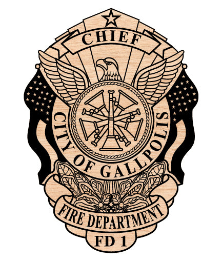 City of Gallipolis Fire Department Chief Badge SVG digital download, Ohio fire chief emblem vector design for Cricut, Silhouette, CNC, engraving, and fire service crafts.