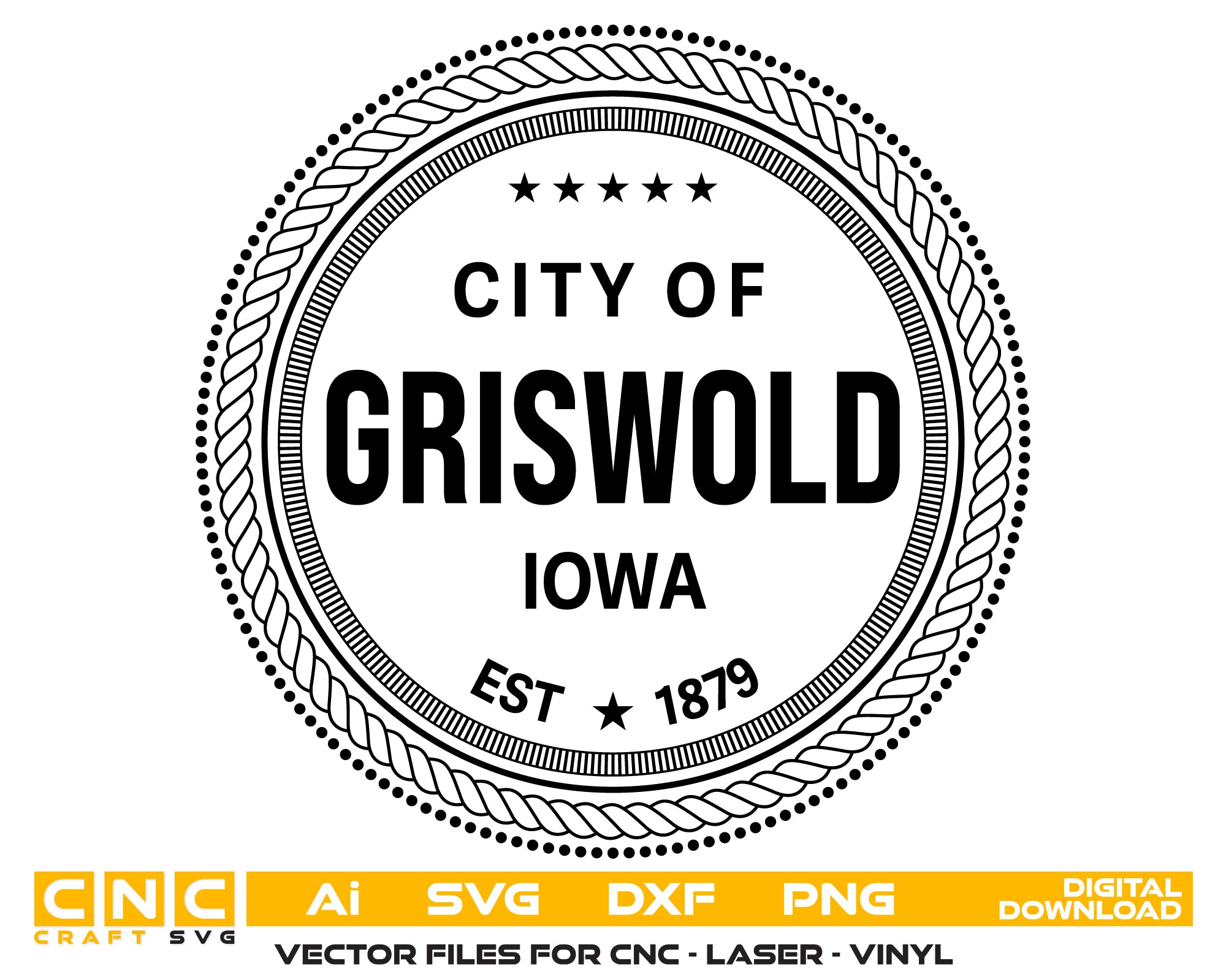 City of Griswold Iowa Seal SVG digital download, municipal emblem vector design for Cricut, Silhouette, CNC, engraving, and local government crafts.