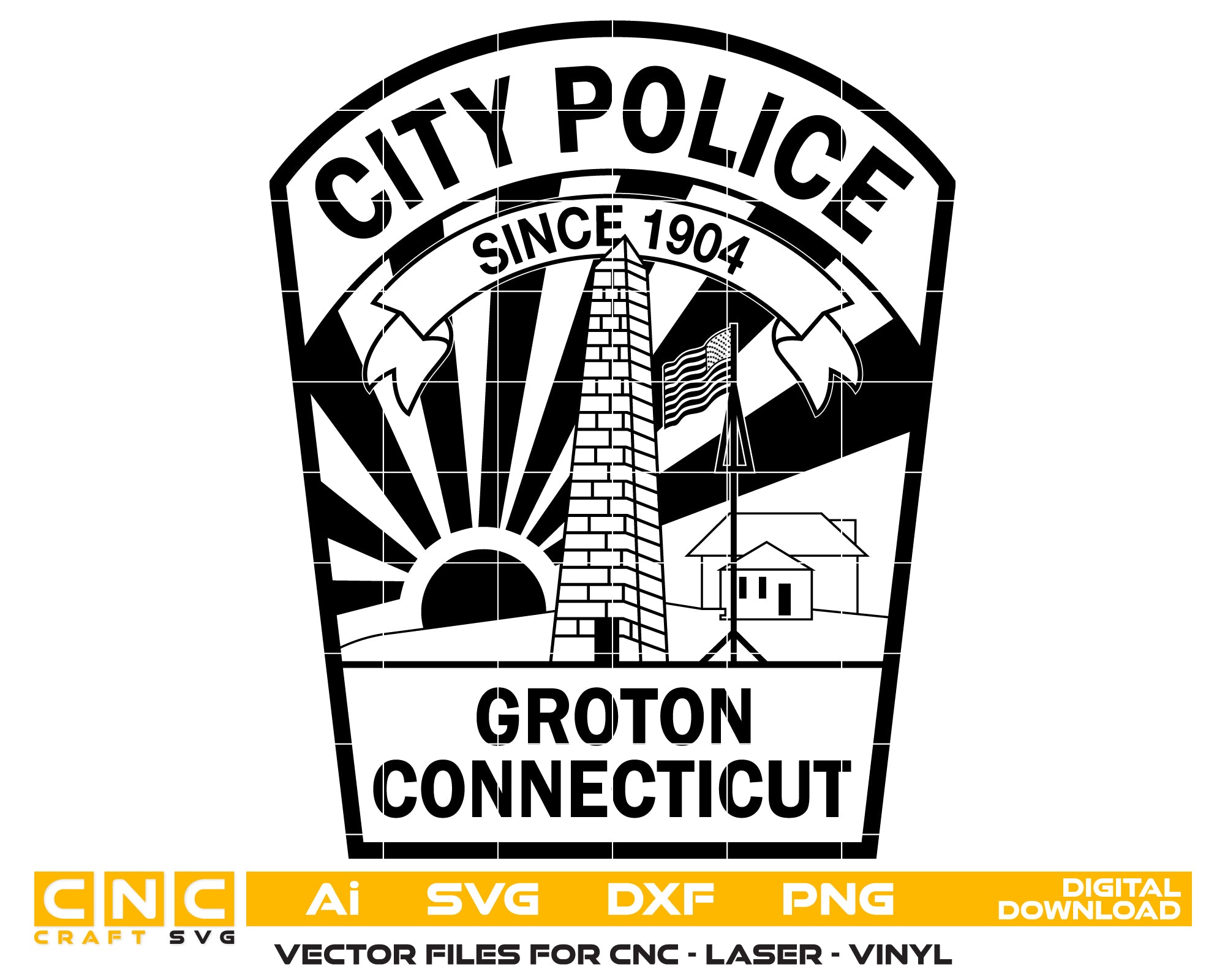 City of Groton Police Department Patch SVG, Groton CT Police Patch Vector, Groton Police Emblem Design, Connecticut Police Patch SVG, Law Enforcement Patch Vector File