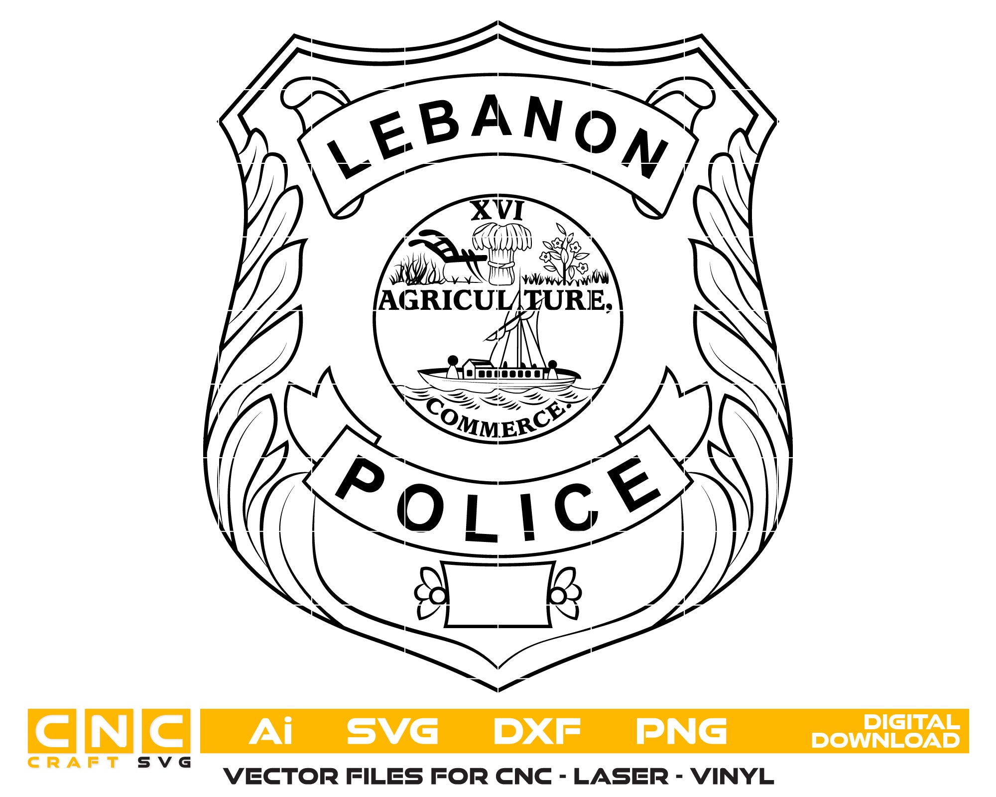 City of Lebanon Police Department Badge SVG, Lebanon Police Badge Vector, Law Enforcement Badge SVG, Police Department Badge, City Police Badge Vector