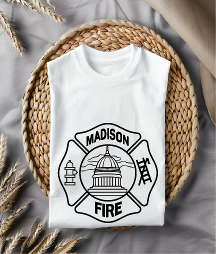 City of Madison Fire Department Logo SVG digital download, firefighter emblem vector design for Cricut, Silhouette, CNC, engraving, and fire service crafts.