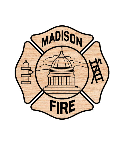 City of Madison Fire Department Logo SVG digital download, firefighter emblem vector design for Cricut, Silhouette, CNC, engraving, and fire service crafts.