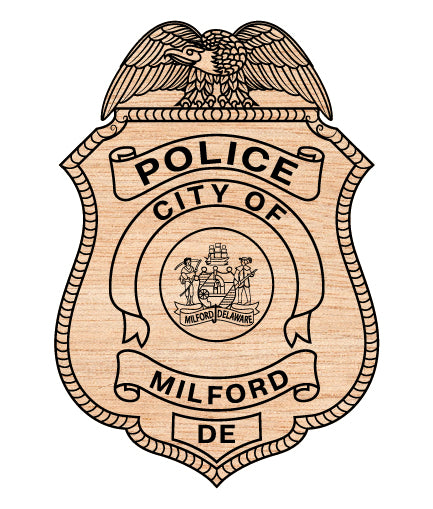 City of Milford Police Department Badge SVG digital download, law enforcement emblem vector design for Cricut, Silhouette, CNC, engraving, and police craft projects.
