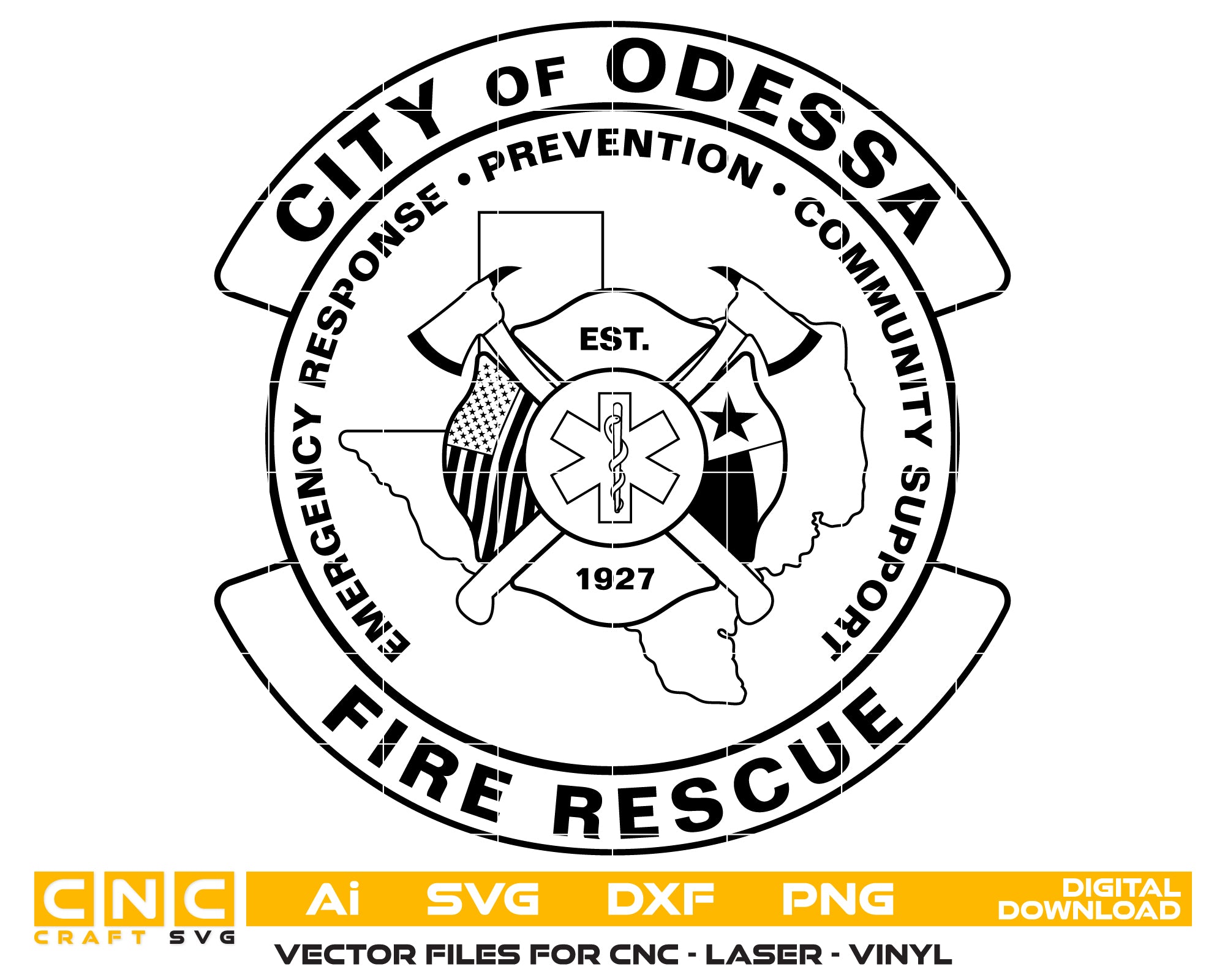 City of Odessa Fire Department Badge SVG, Odessa Firefighter Badge Vector, Odessa Fire Department Emblem, Fire Department Badge SVG, Firefighter Badge Vector File