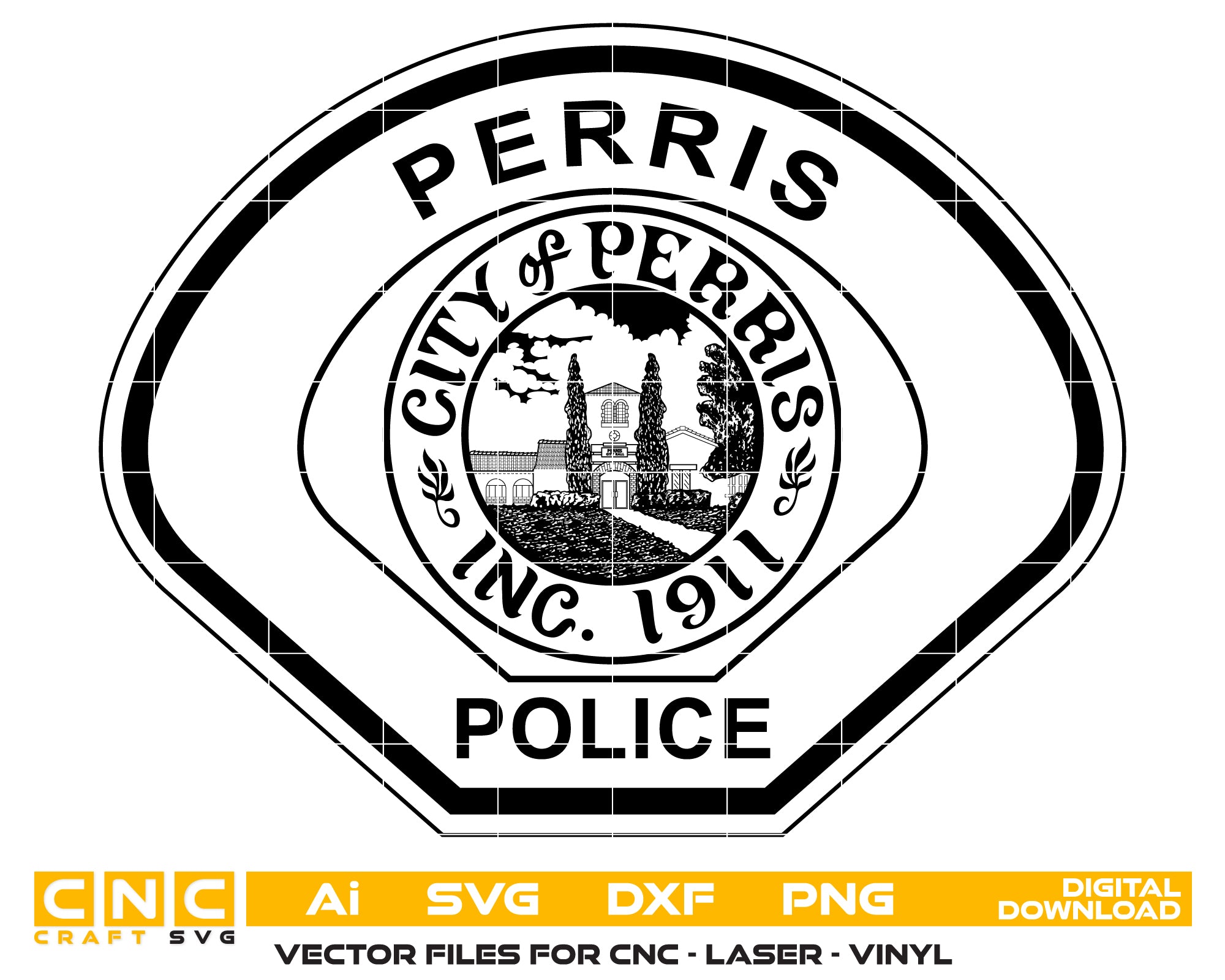 City of Perris Police Patch SVG, Perris CA Police Patch Vector, California Law Enforcement Patch SVG, Police Department Emblem Design, Perris PD Patch