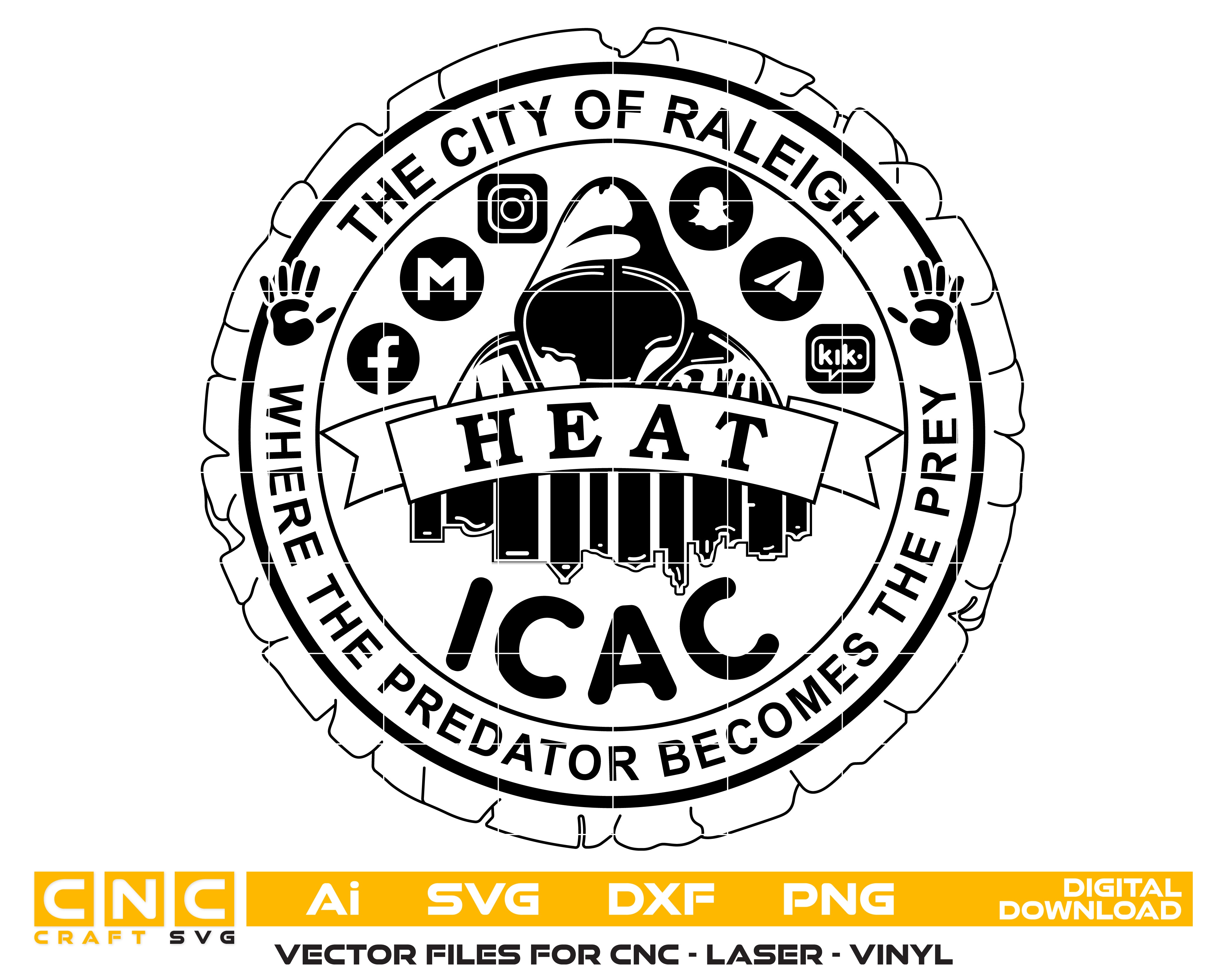 City of Raleigh HEAT ICAC Challenge Coin SVG, Raleigh HEAT ICAC Coin Vector, North Carolina Law Enforcement Challenge Coin, ICAC Coin SVG, Police Coin Vector File