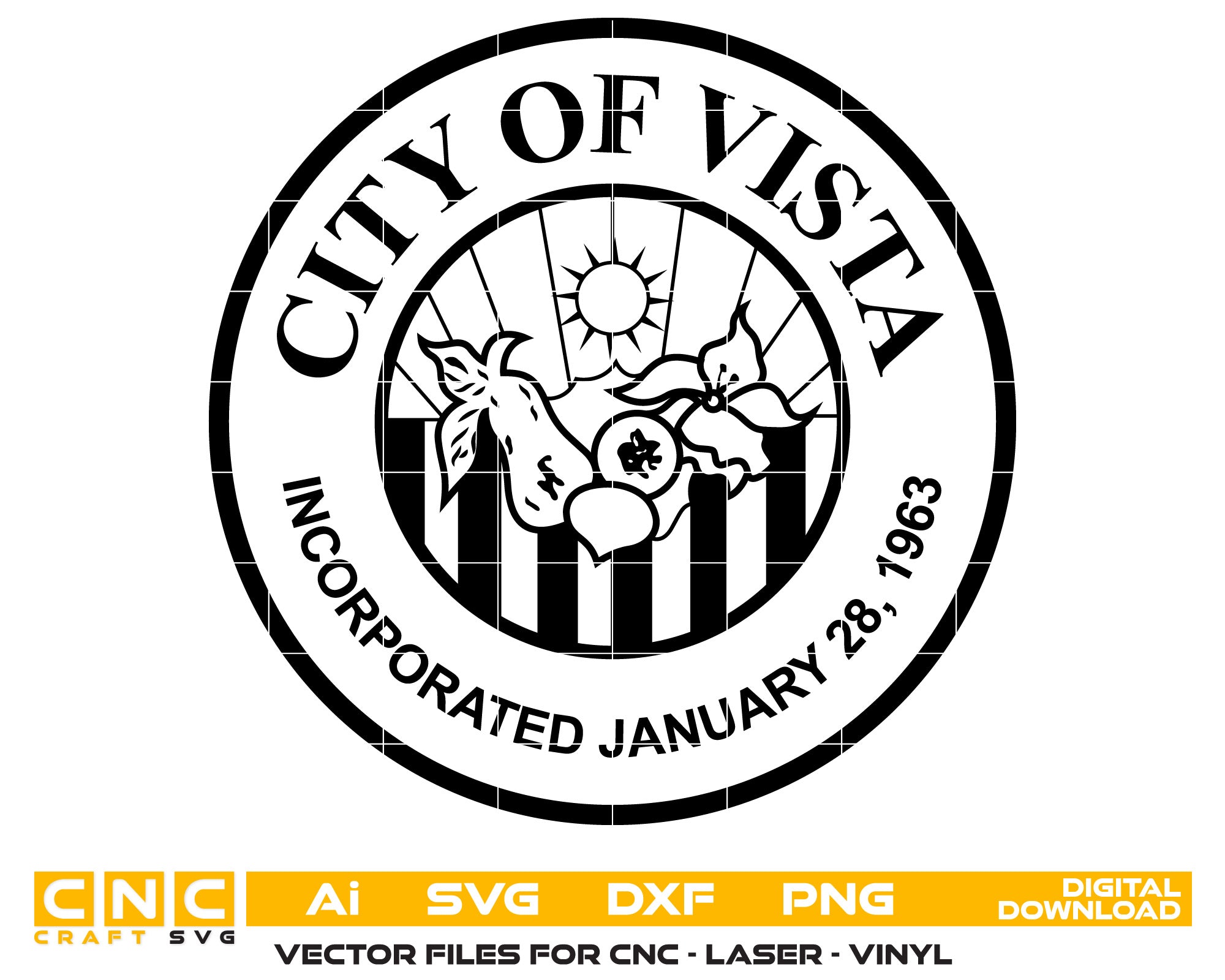 City of Vista Seal SVG, California City Seal Vector, Vista City Seal, Government Seal SVG, Official City Emblem Vector