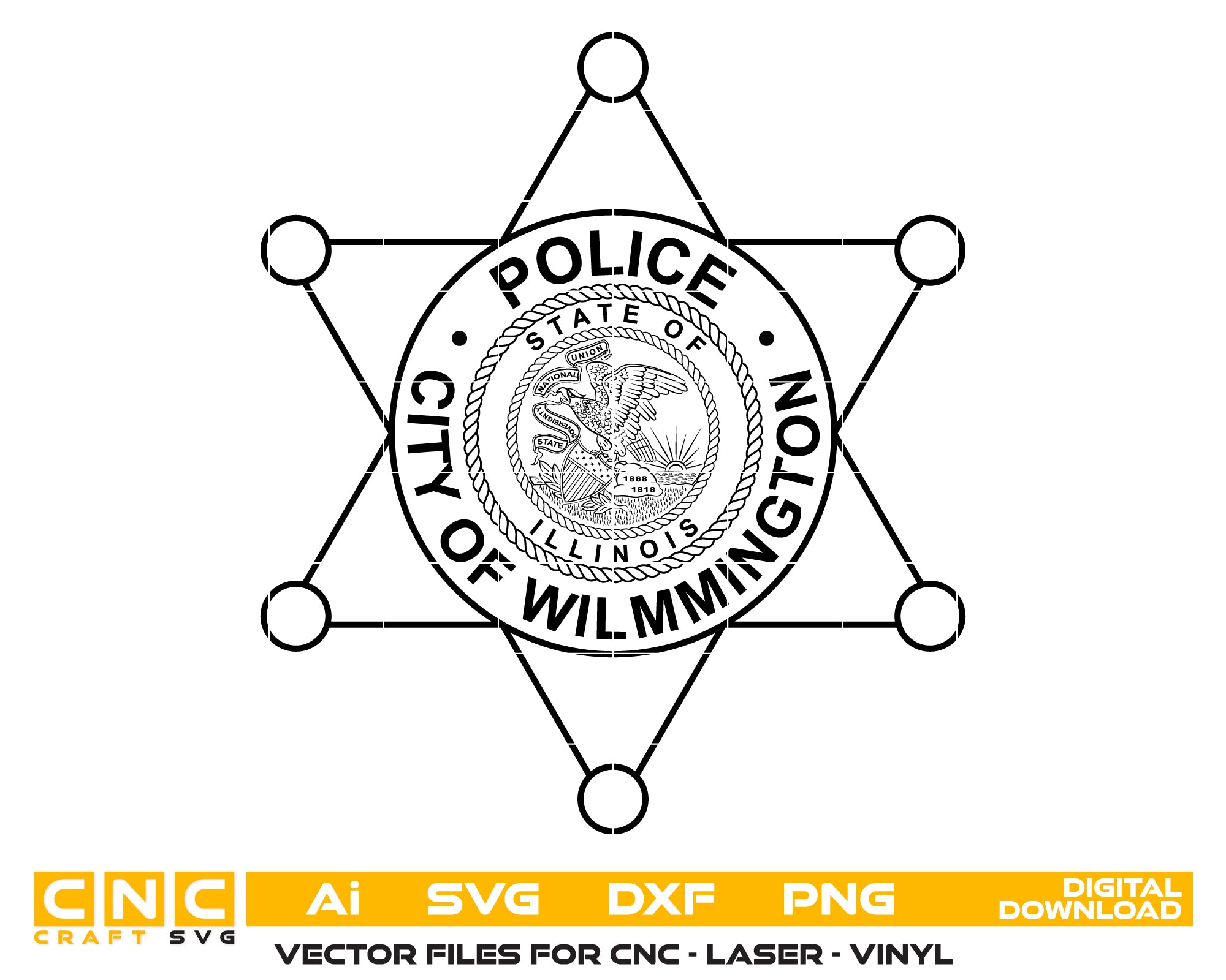 City of Wilmington Police Department Badge SVG, Wilmington Police Badge Vector, Law Enforcement Badge SVG, Police Department Badge, City Police Badge Vector