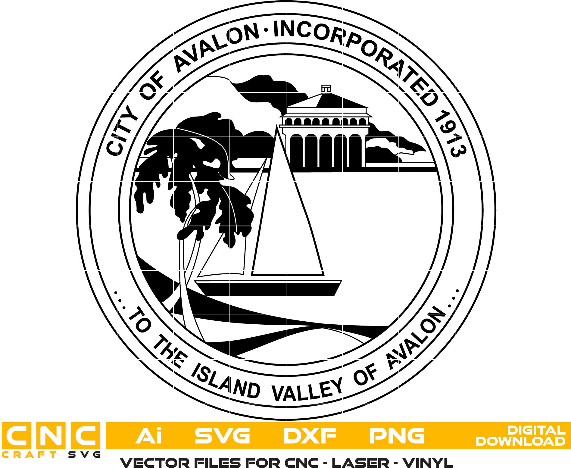 City of Avalon Seal, California Seal Vector art Svg, Dxf, Jpg, Png & Ai files For laser engraving, woodworking, acrylic painting, and all printing machines.